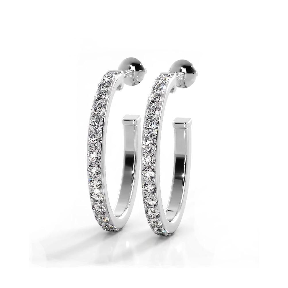1.0 ctw. Round Diamond Hoop Earrings Open Back Style