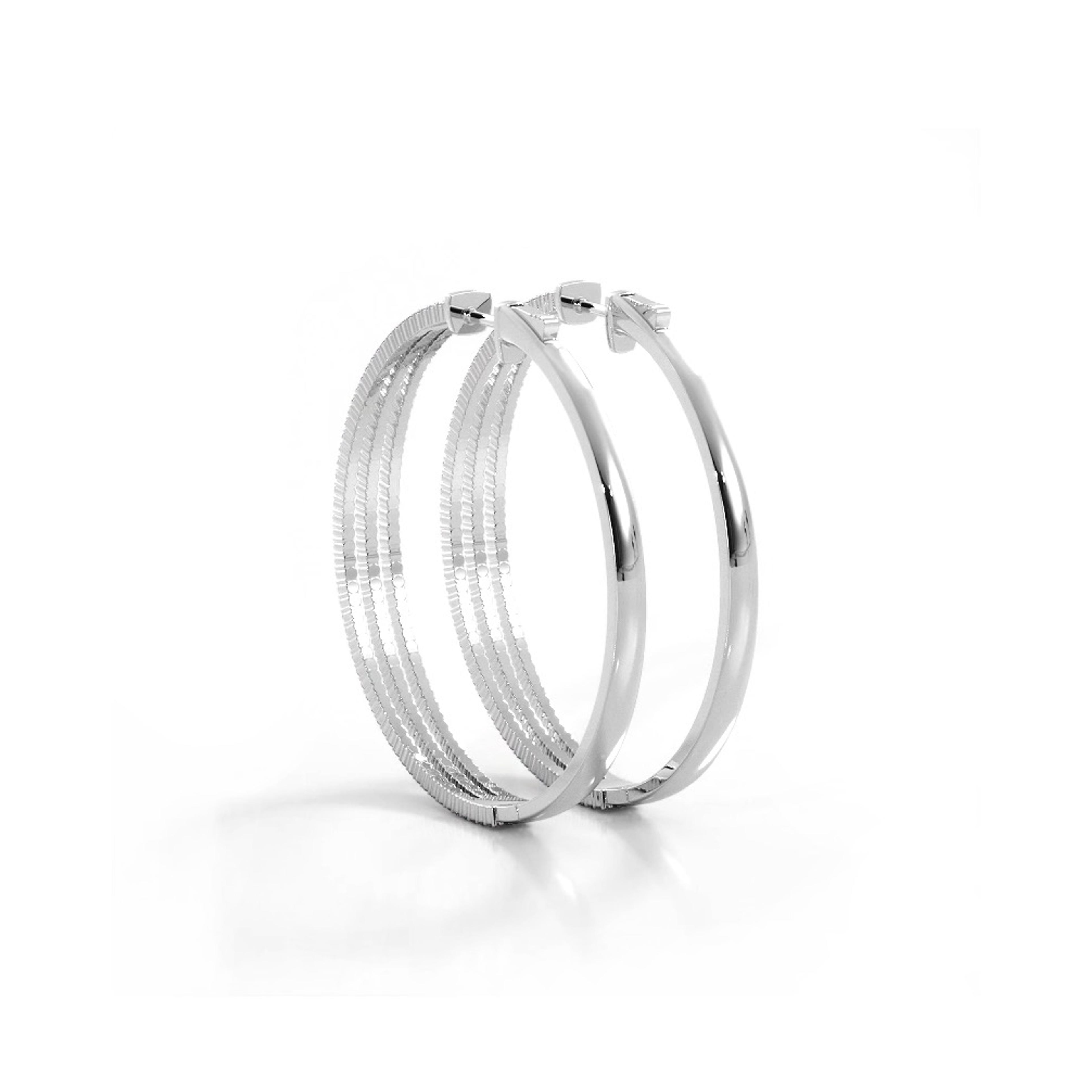 2.50 ctw. Large Three Row Diamond Hoop Earrings