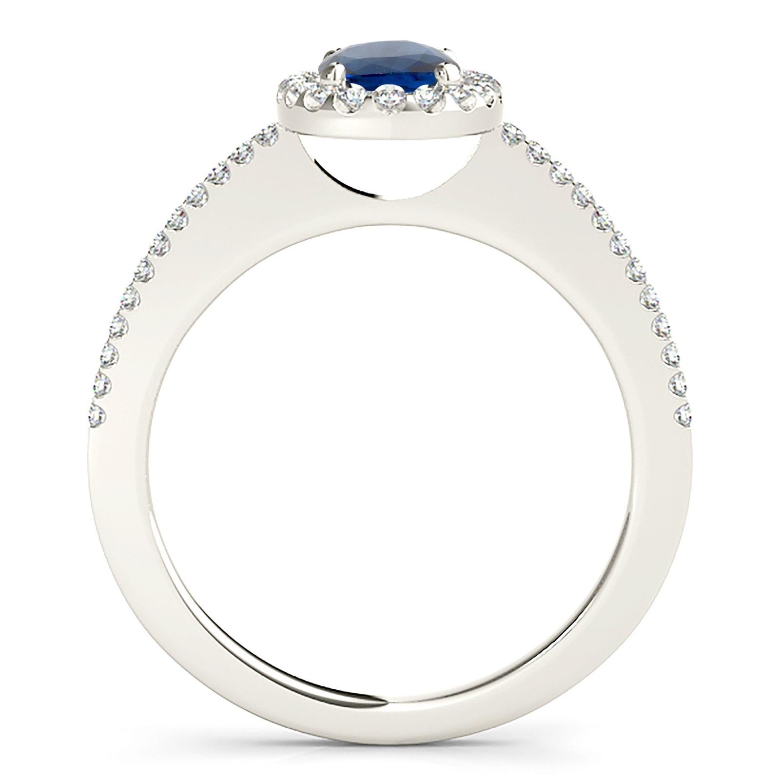 1.00 ct. Genuine Blue Oval Sapphire Ring With 0.20 ctw. Diamond Halo, Thin Diamond Band, Open Gallery | Natural Sapphire And Diamond Ring-VIRABYANI