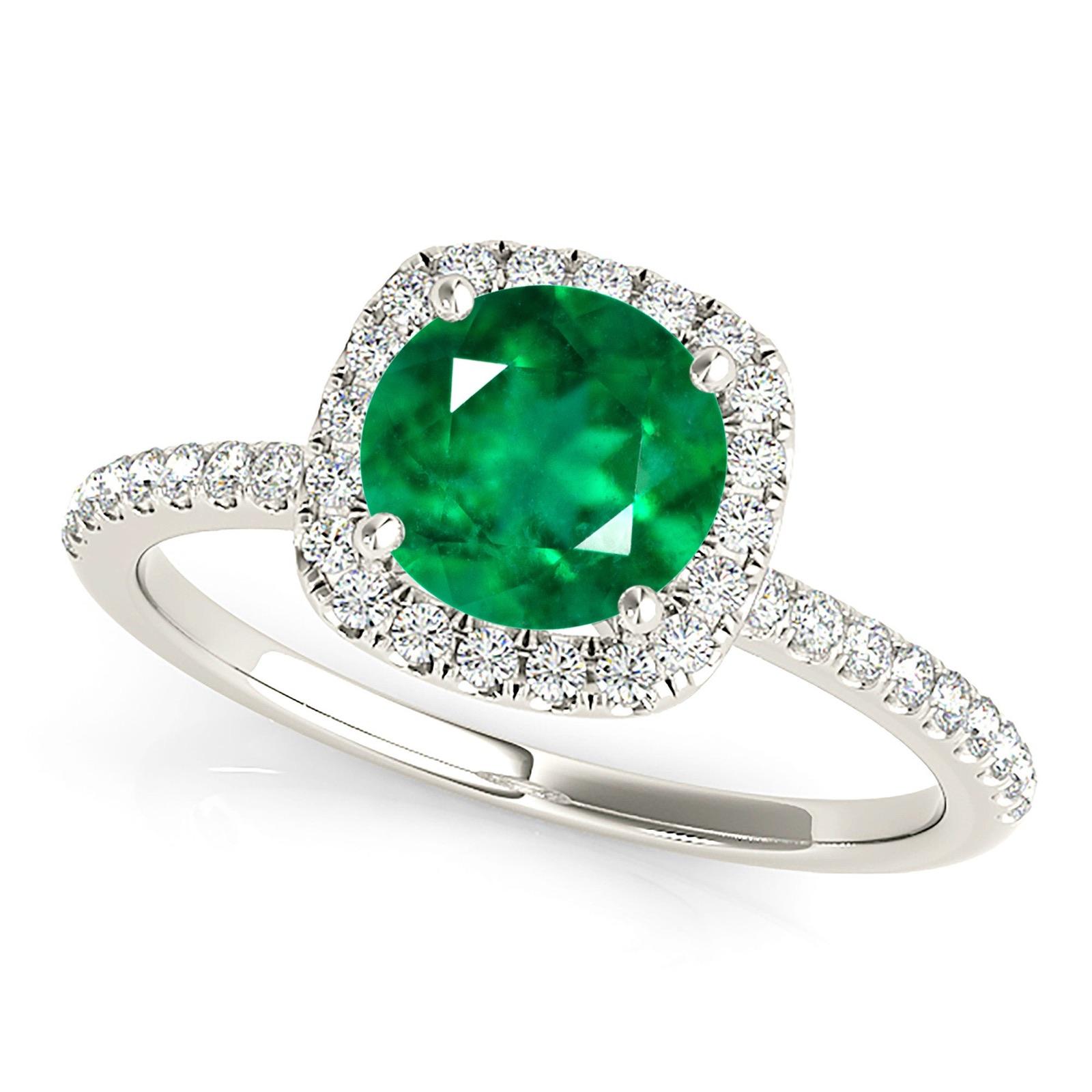 1.14 ct. Genuine Emerald Ring With 0.20 ctw. Diamond Halo And Delicate Diamond band-VIRABYANI