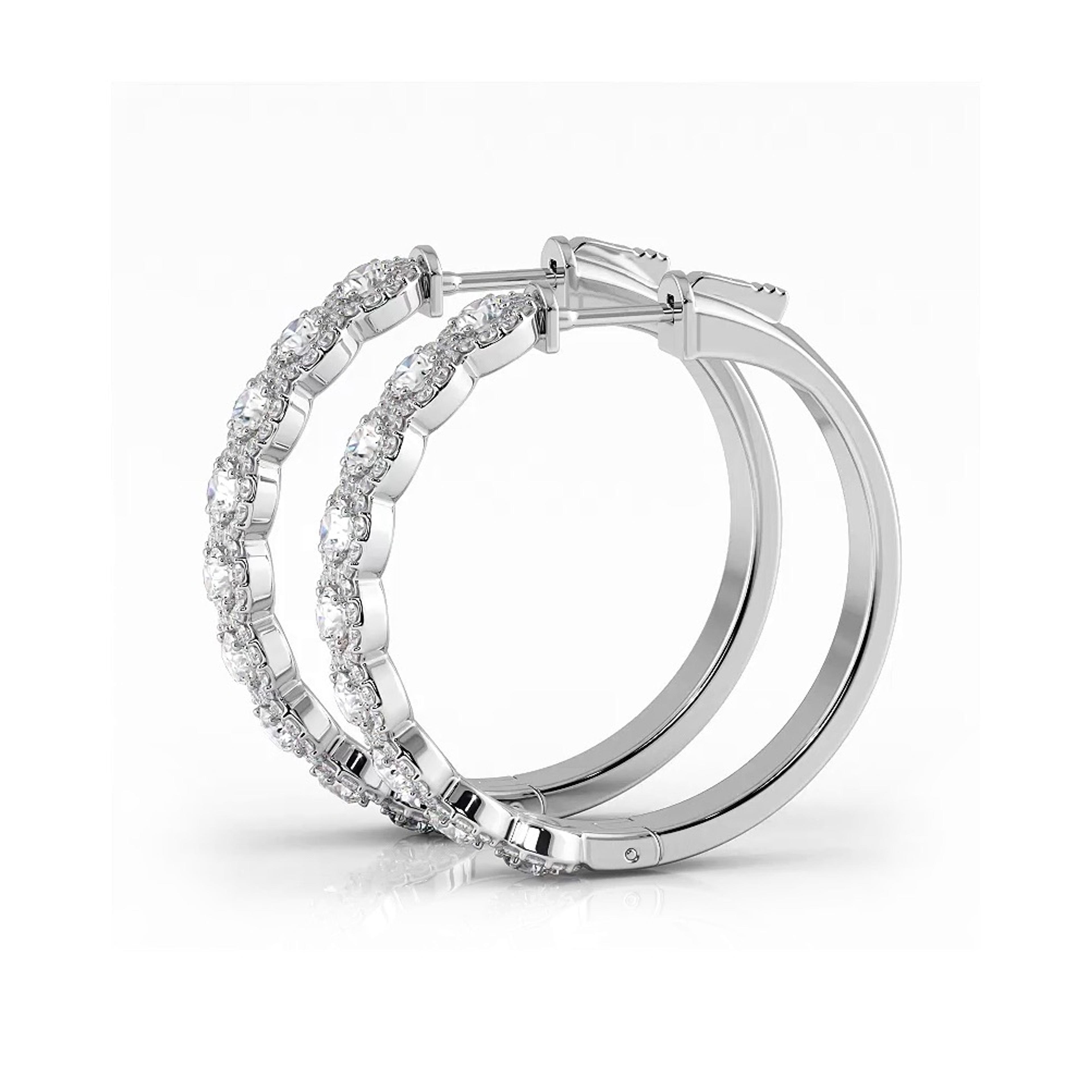 3.50 ctw. Halo Round Diamond Hoop Earrings