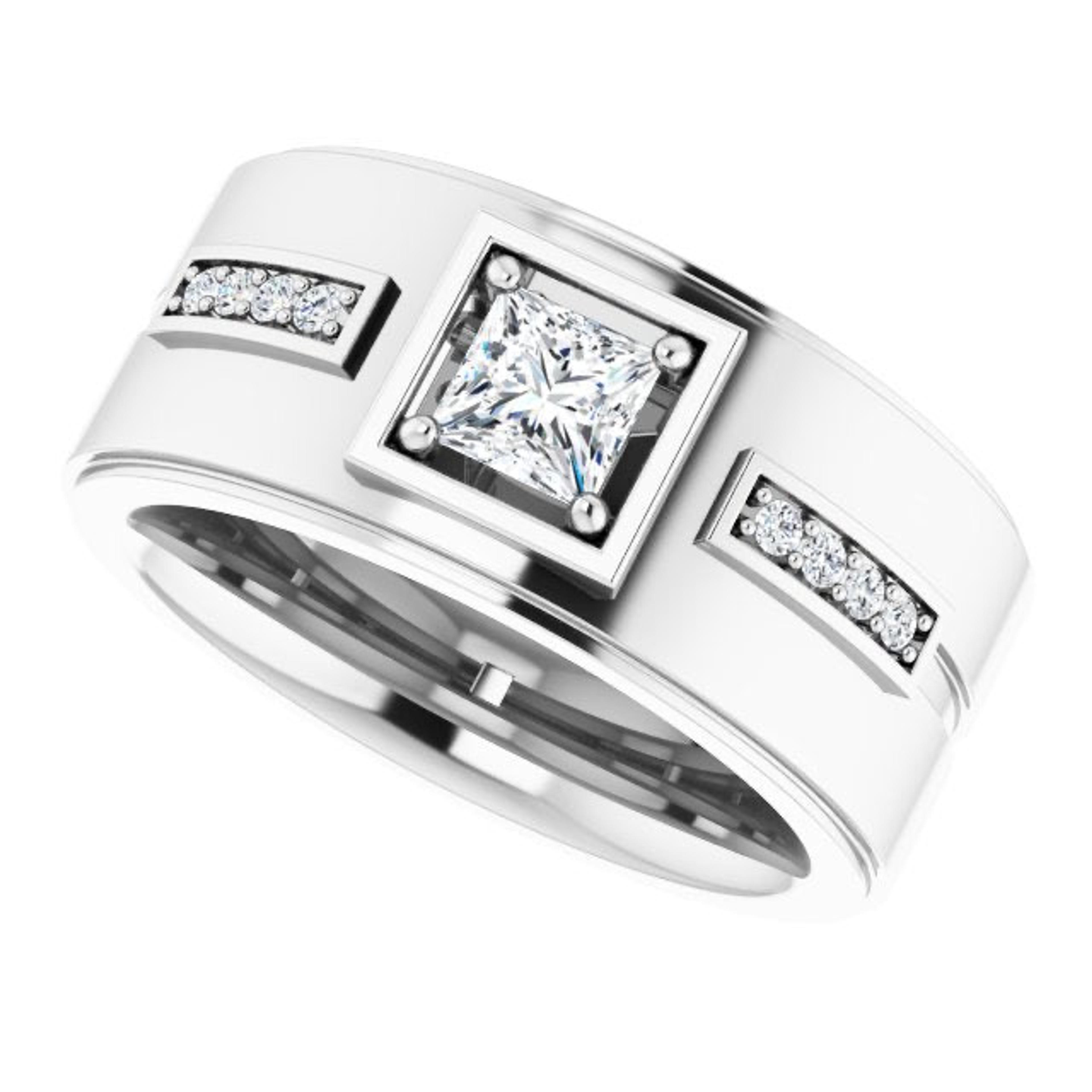 0.62 ctw Princess & Round Diamond Wide Men's Ring