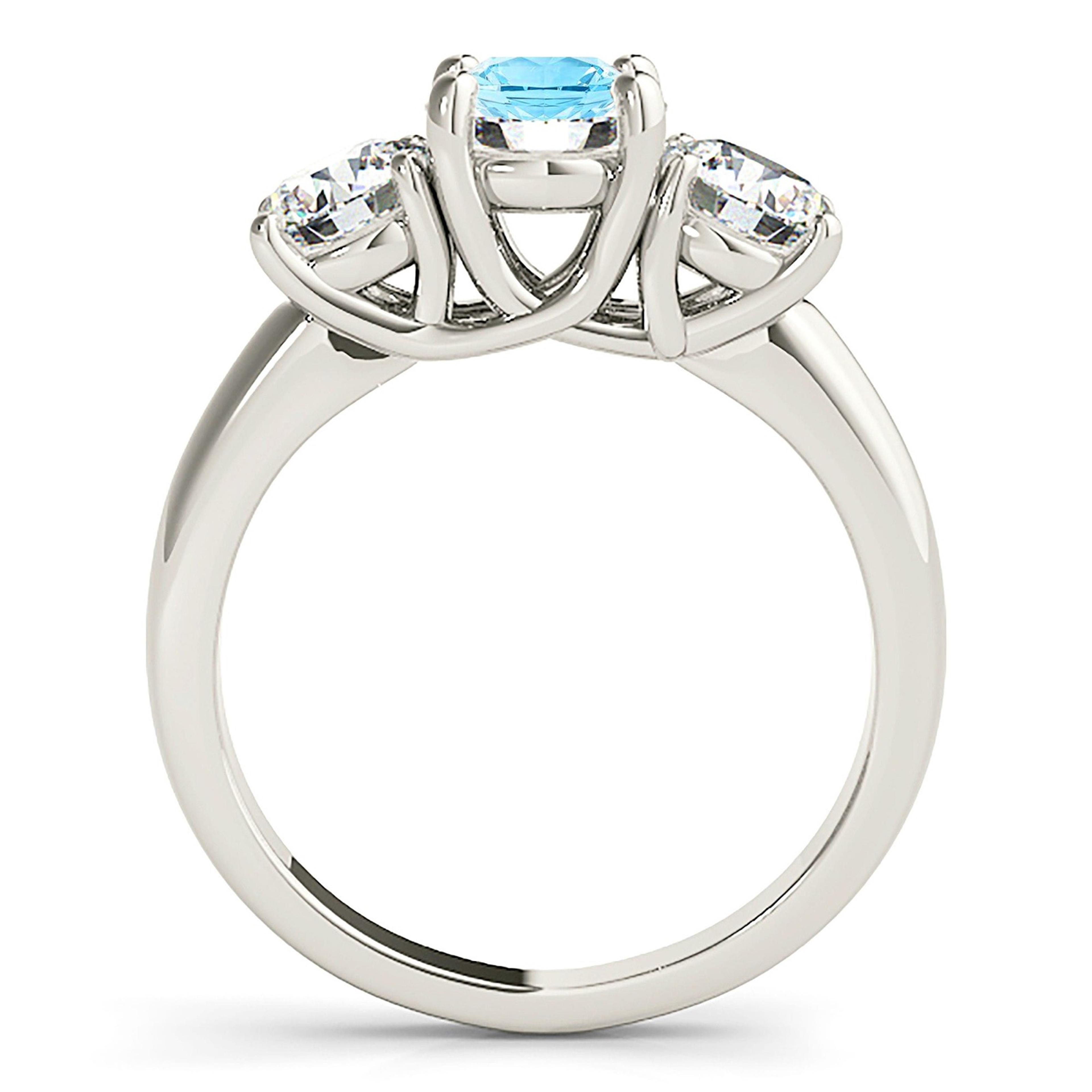 1.63 ct. Genuine Aquamarine Three Stone Emgagement Ring With 1.20 ctw. Side Diamonds-VIRABYANI