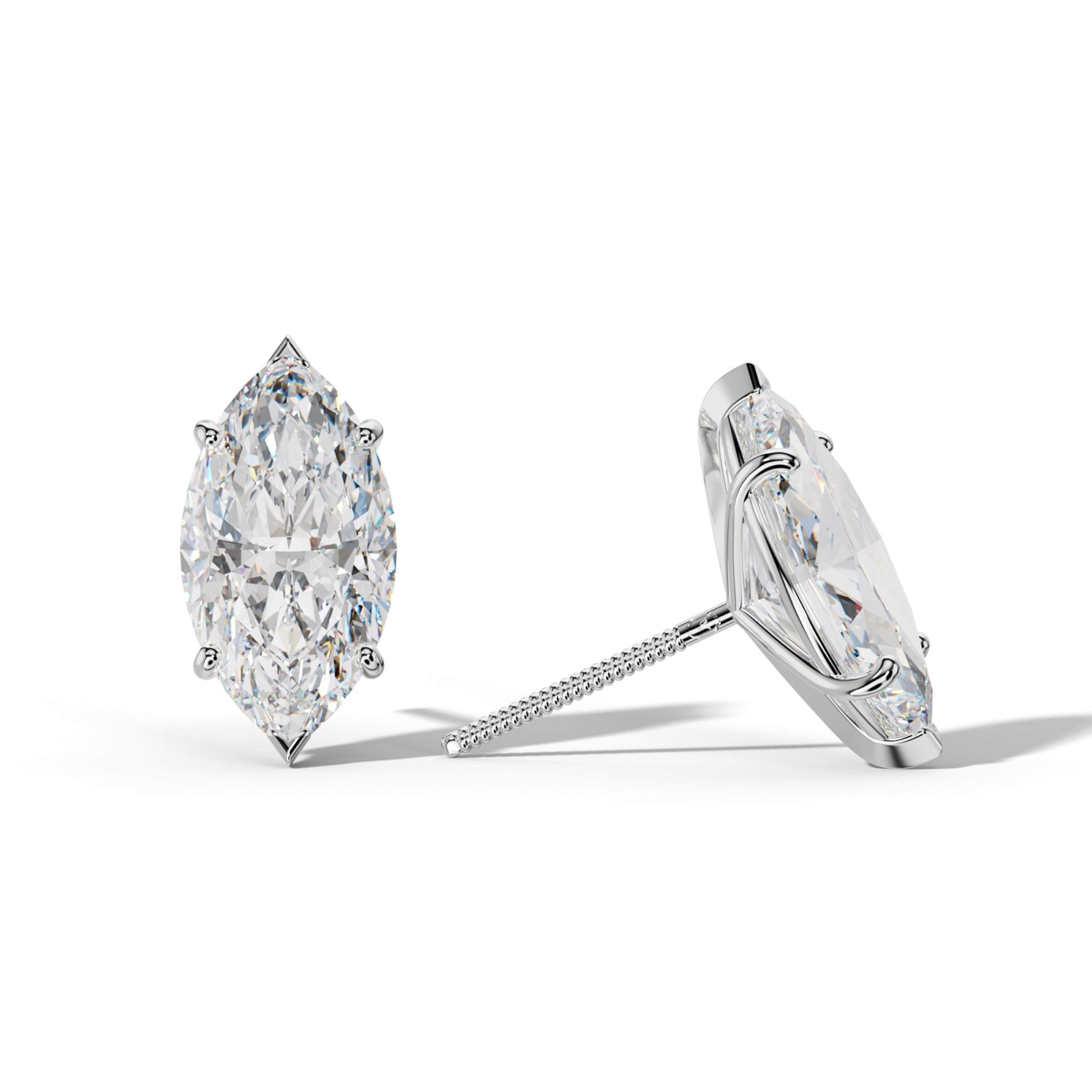 Marquise Diamond Stud Earrings With Classic And V Prong Martini Settings