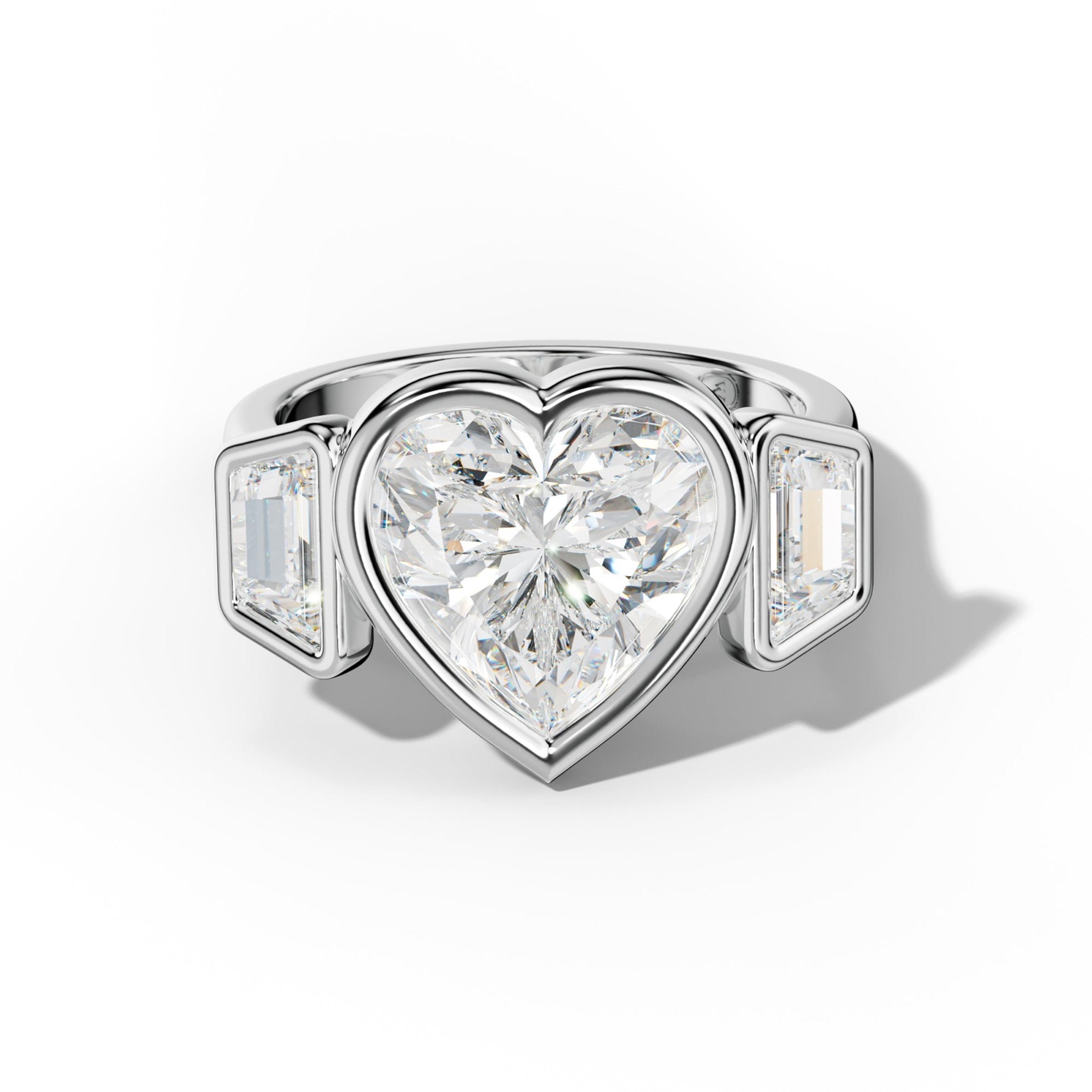 Cleo Heart Diamond Trapezoid Side Diamond Engagement Ring