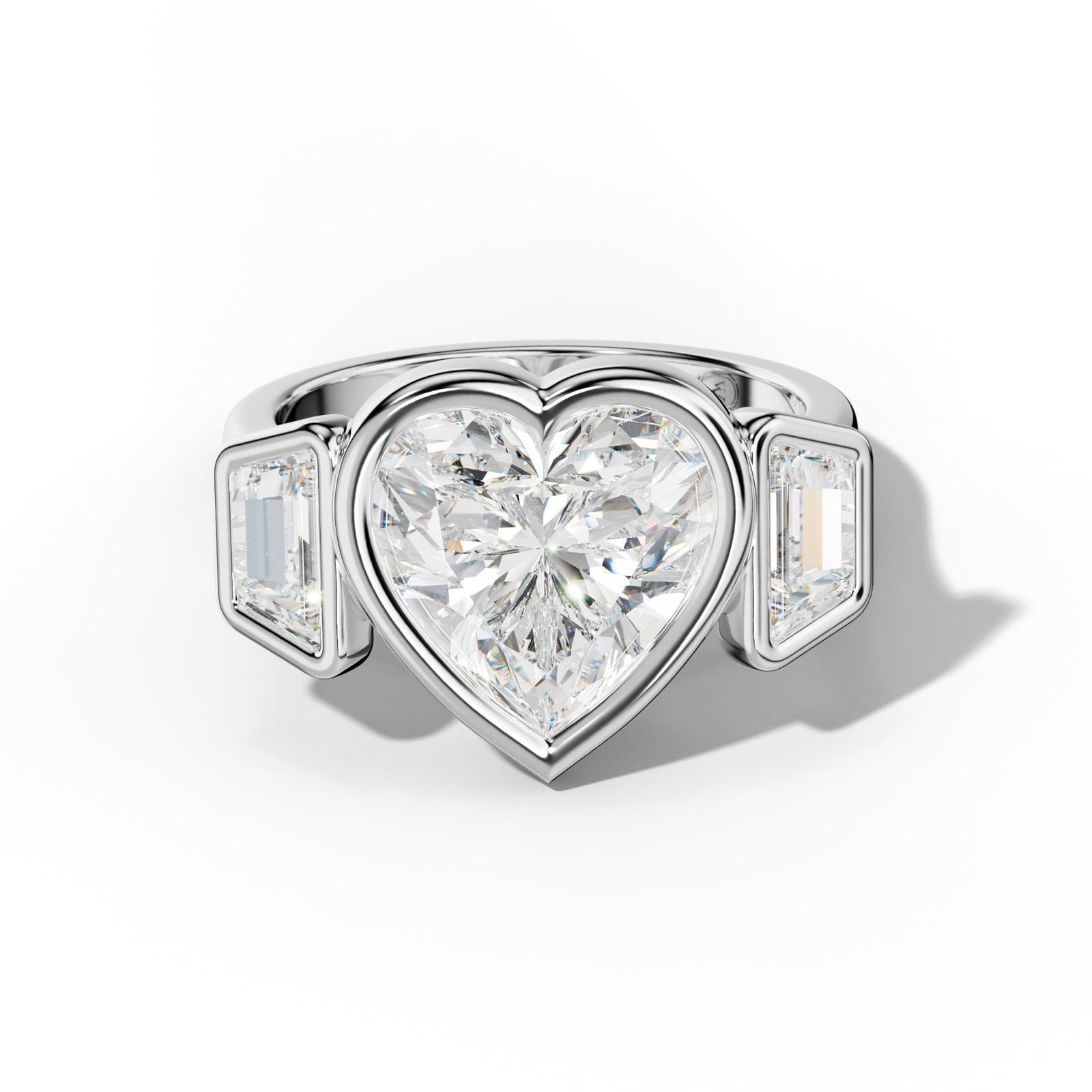 Cleo Heart Diamond Trapezoid Side Diamond Engagement Ring