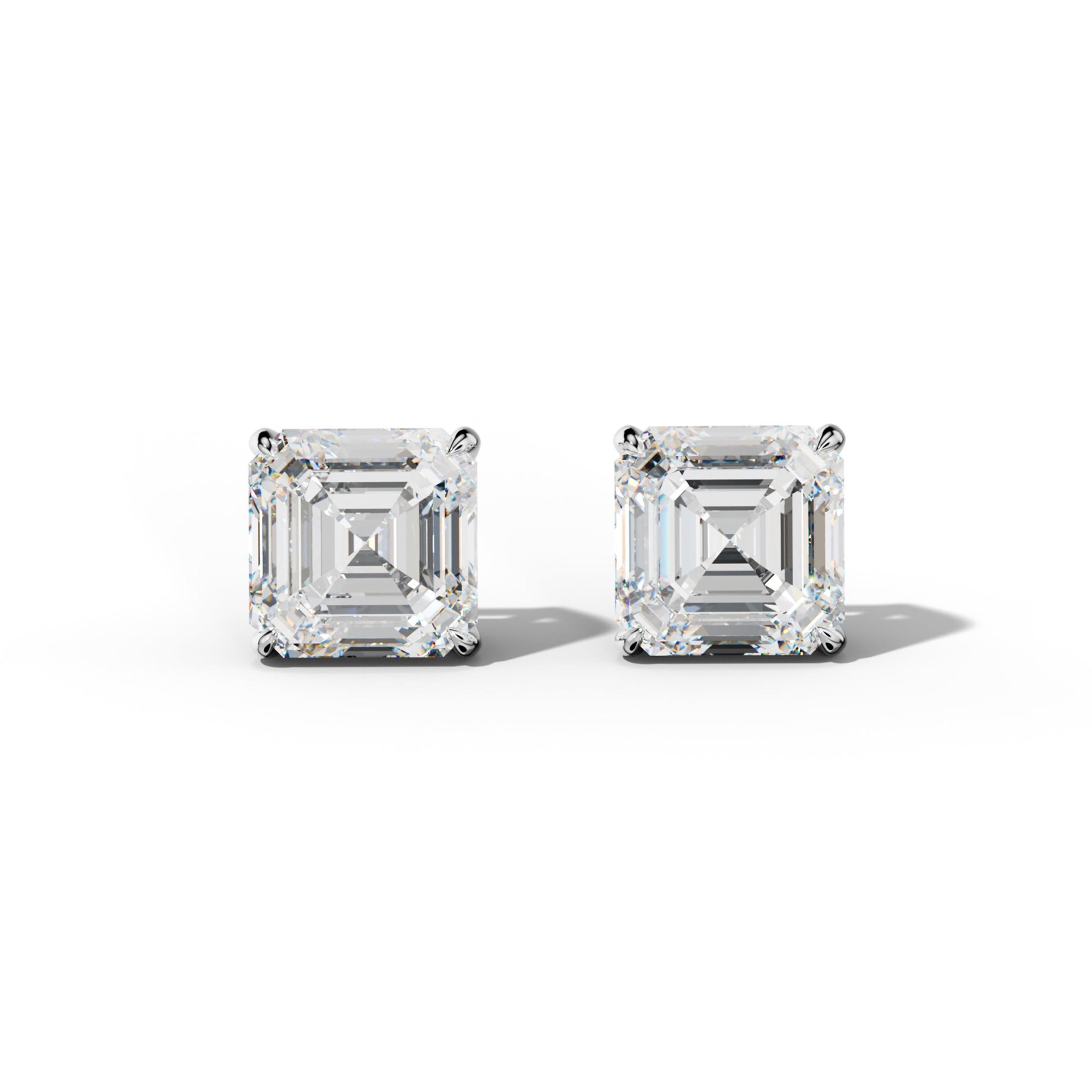 Asscher Diamond Stud Earrings With Four Claw Prongs