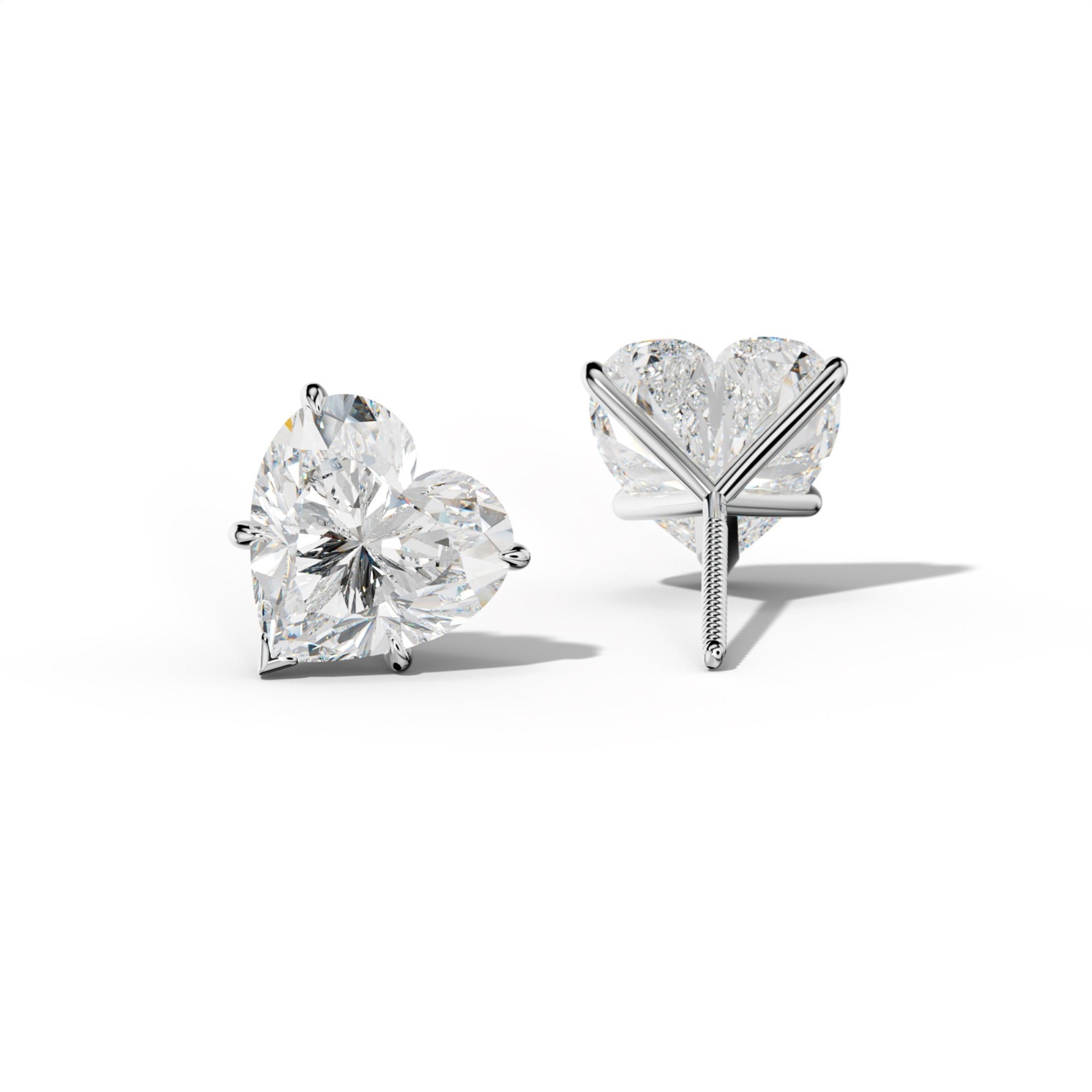Heart  Diamond Stud Earrings With V Prong Martini Settings