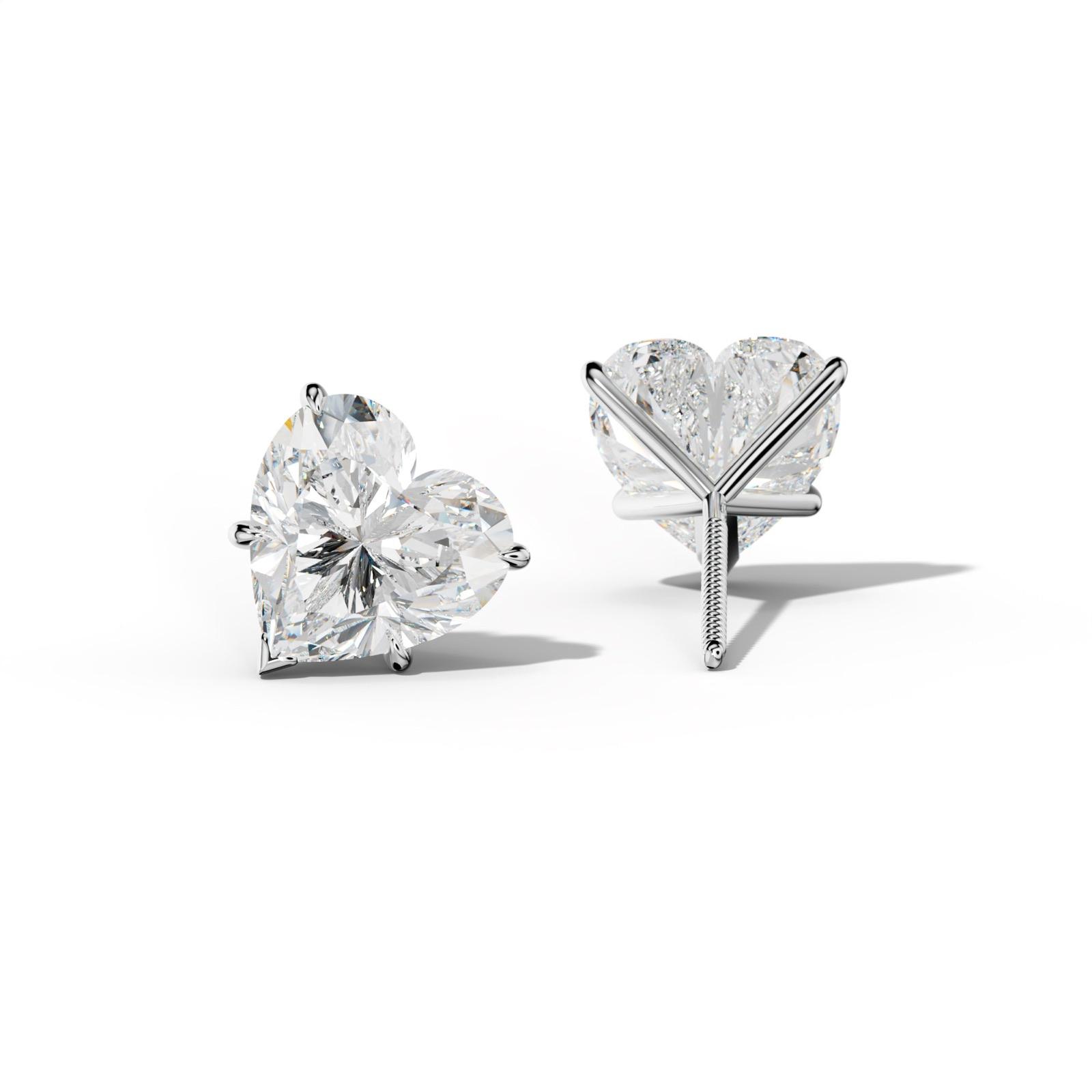 Heart Diamond Stud Earrings With V Prong Martini Settings