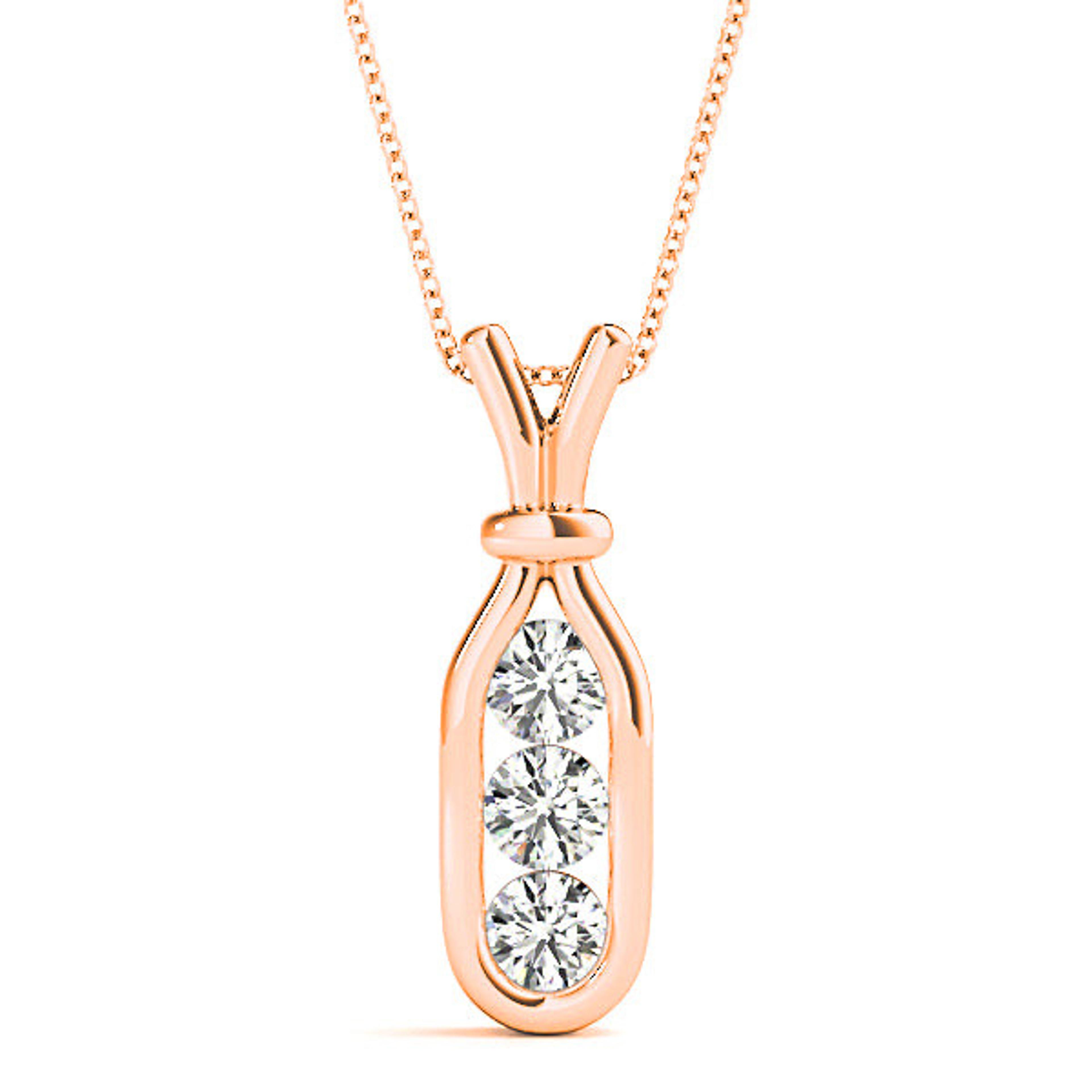 Channel Set 0.50 ctw Round Diamond Three Stone Necklace Pendant-VIRABYANI