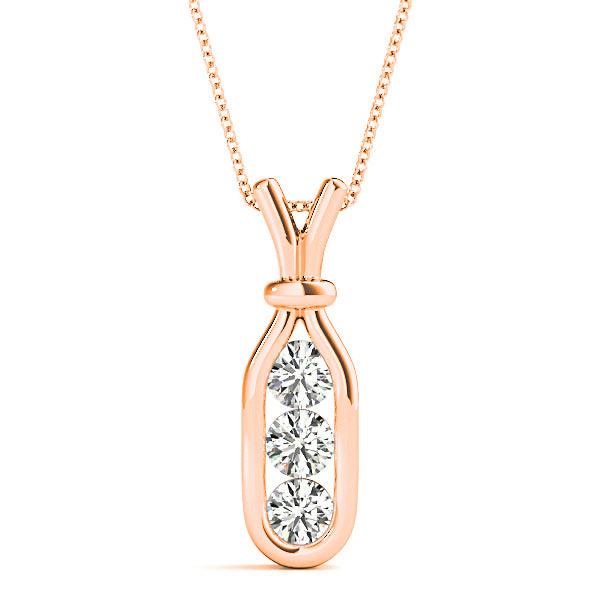 Channel Set 0.50 ctw Round Diamond Three Stone Necklace Pendant-VIRABYANI