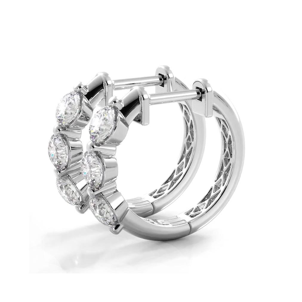 1.0 ctw. Three Stone Floating Round Diamond Hoop Earrings