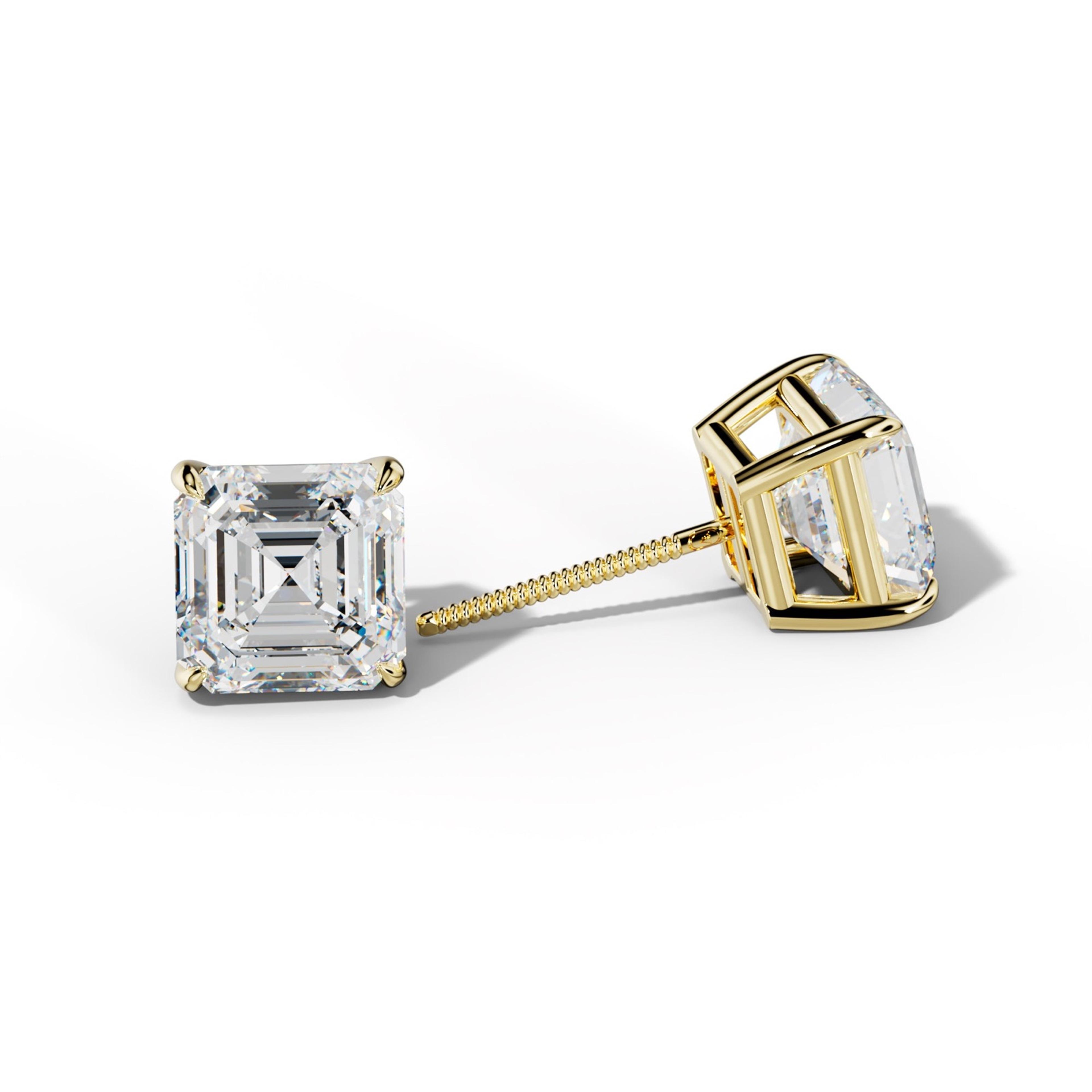 Asscher Diamond Stud Earrings With Four Claw Prongs