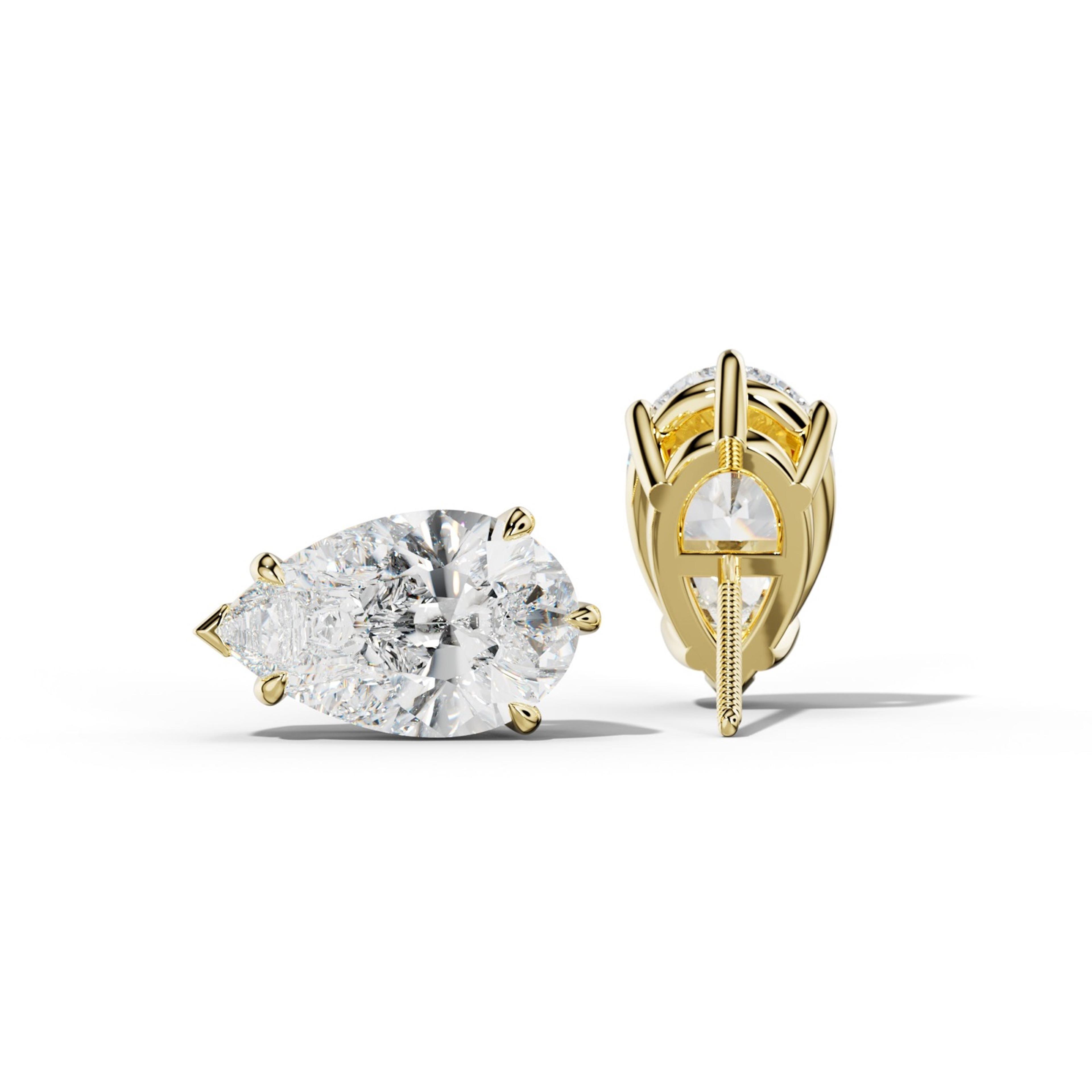 Pear Shape Diamond Stud Earrings With V Prong Setting