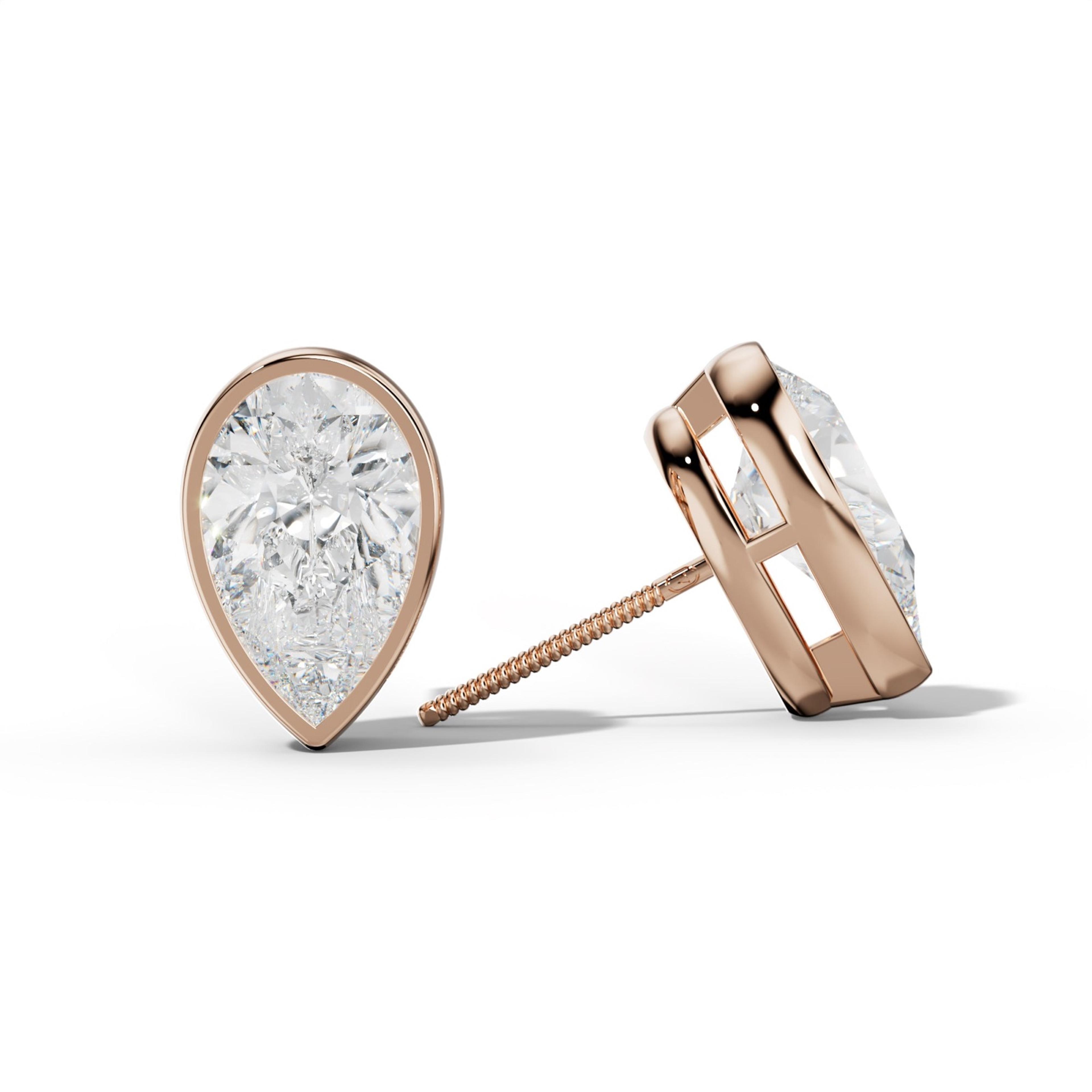 Pear Shape Diamond Stud Earrings With  Bezel Setting