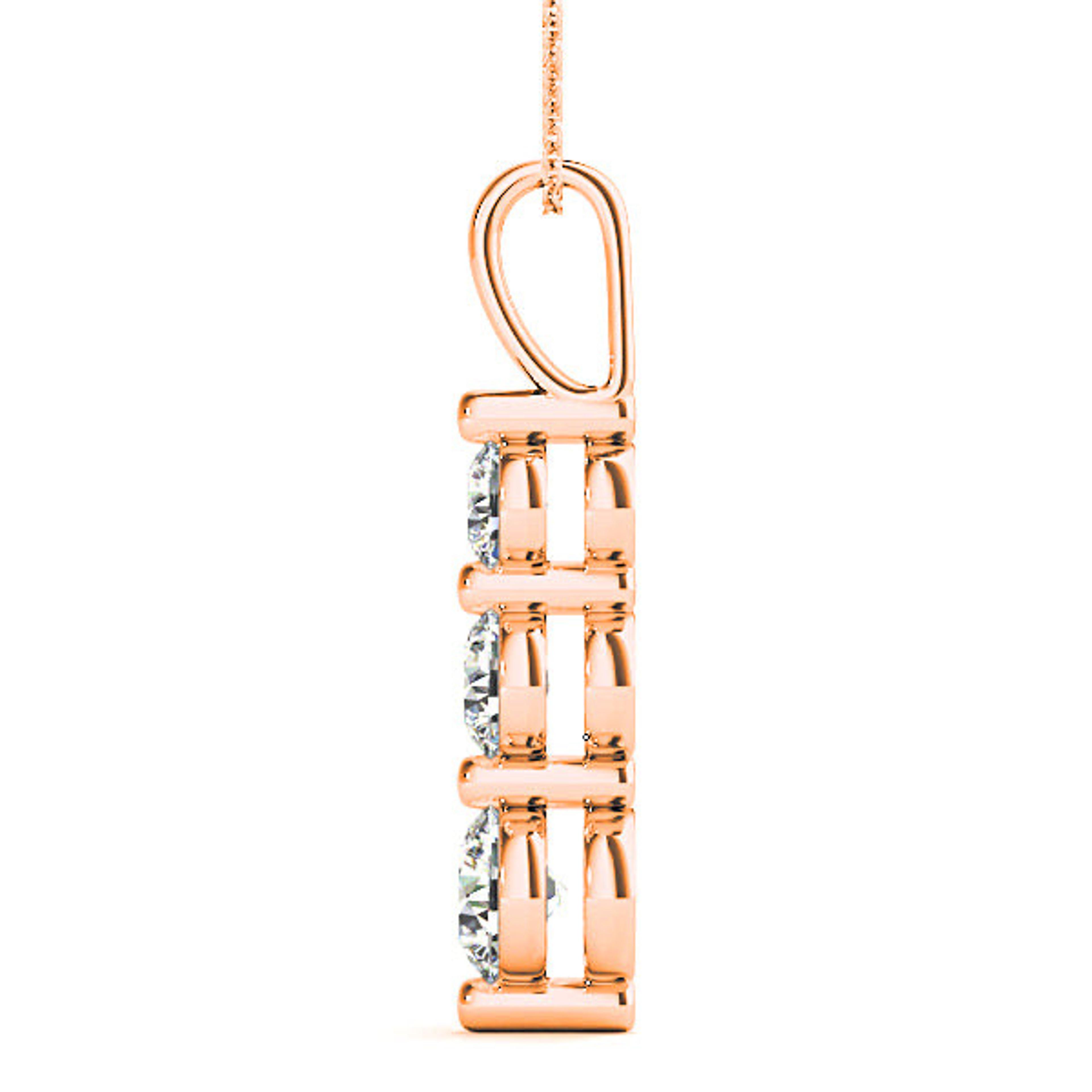 Shared Prong 1.00 ctw Diamond Three Stone Necklace Pendant-VIRABYANI