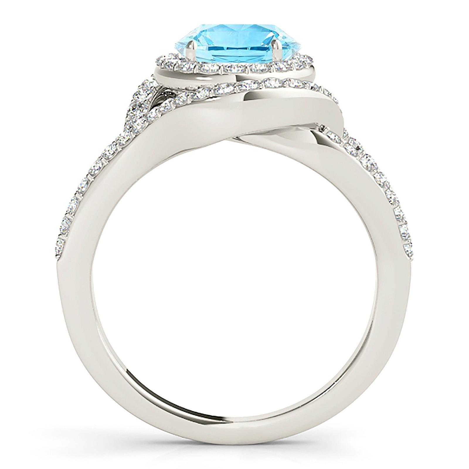 1.75 ct. Genuine Aquamarine Ring With 0.80 ctw. Diamond Wraparound Halo And Split Shank| Round Blue Aquamarine Halo Ring-VIRABYANI