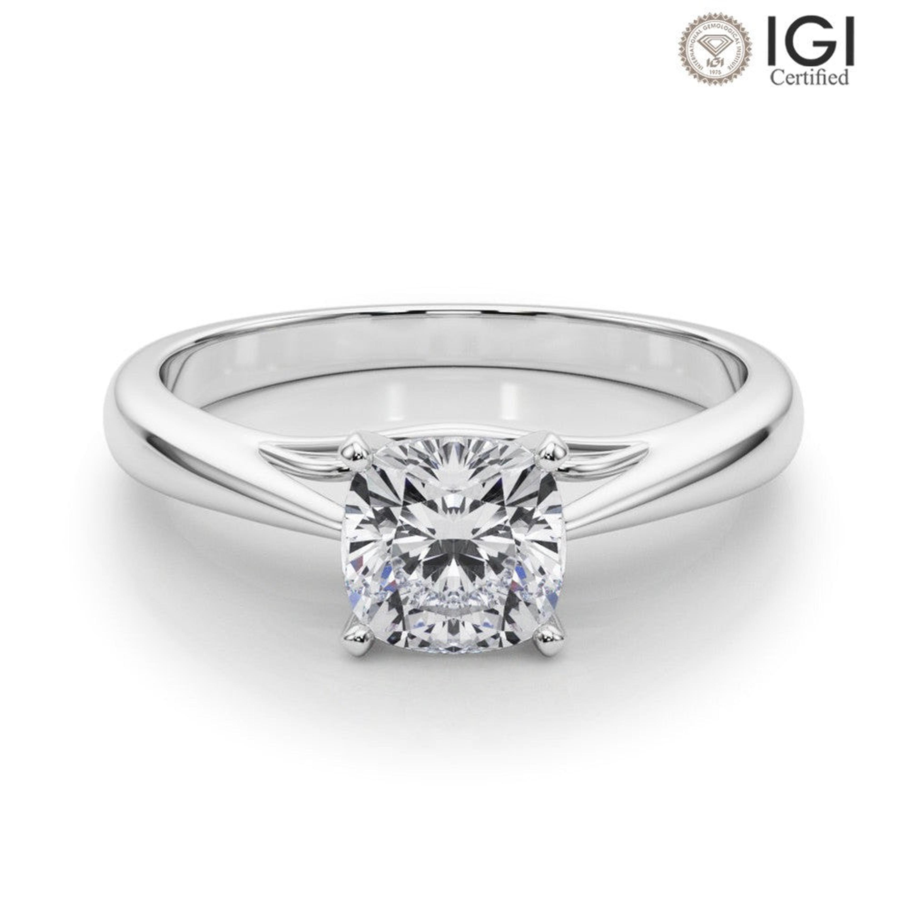 Katerina Cushion Lab Grown Diamond Solitaire Engagement Ring IGI Certified