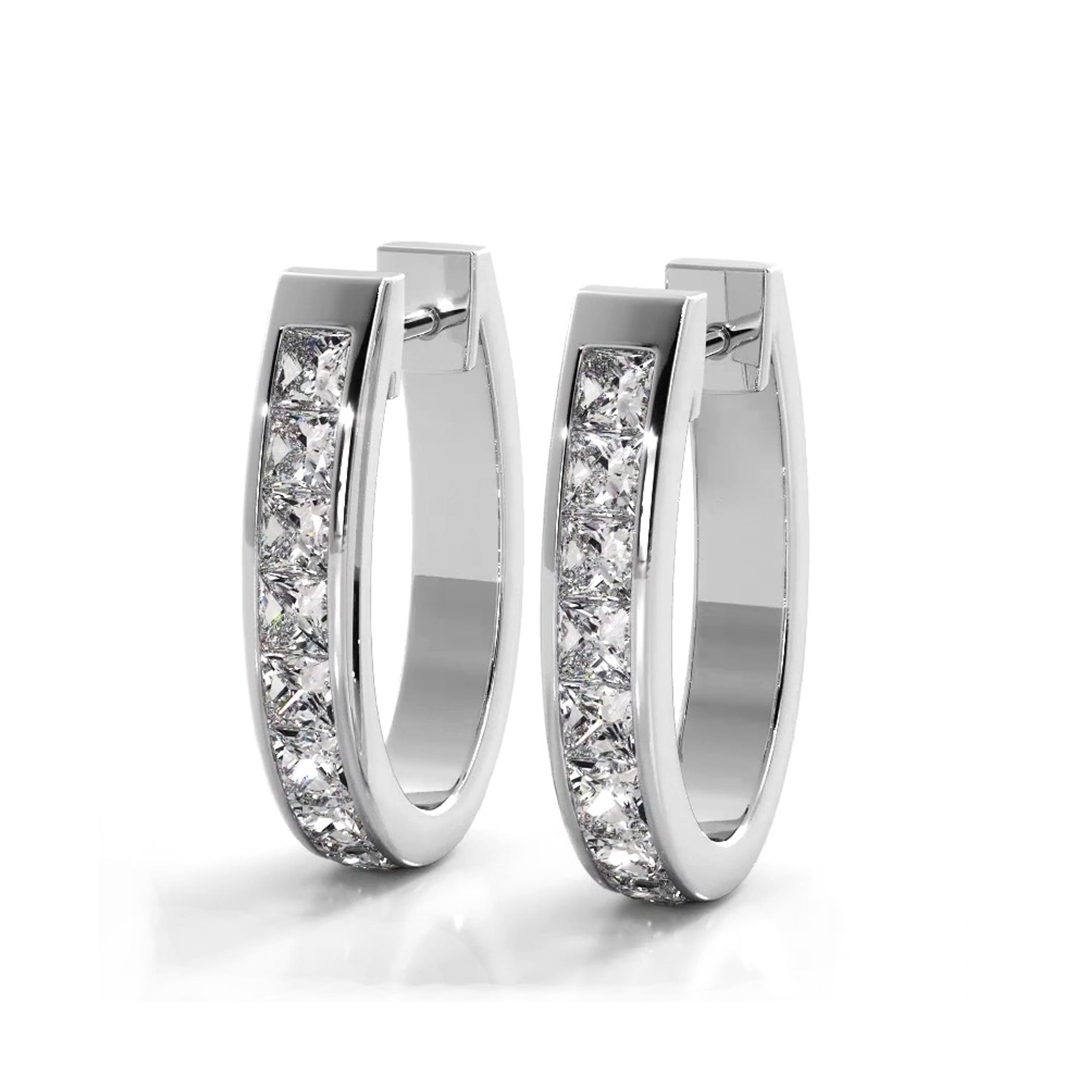 Channel Set 1.0 ctw. Princess Cut Diamond Hoop Earrings