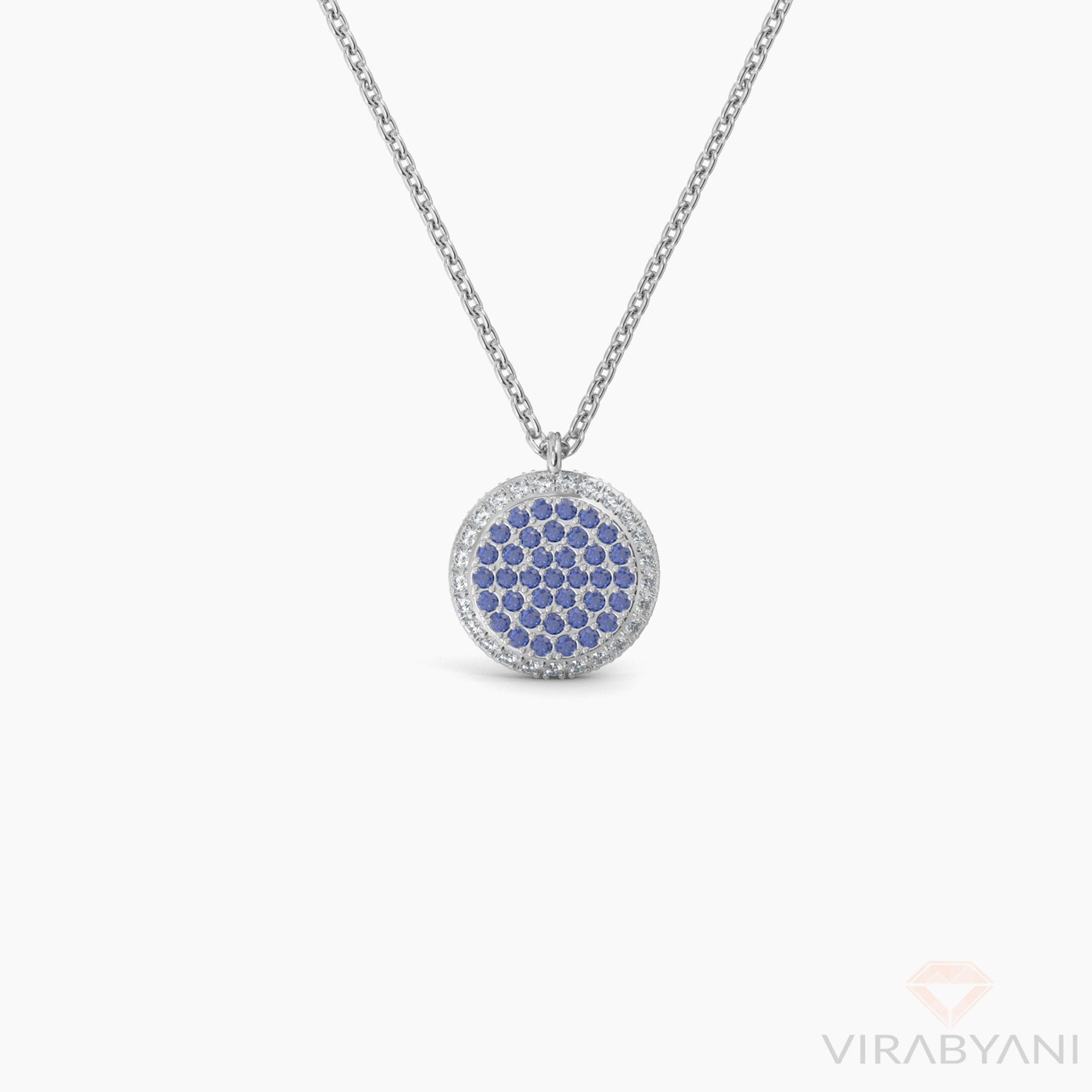 Double Sided Diamond & Sapphire Round Shaped AMoré Pavé Necklace