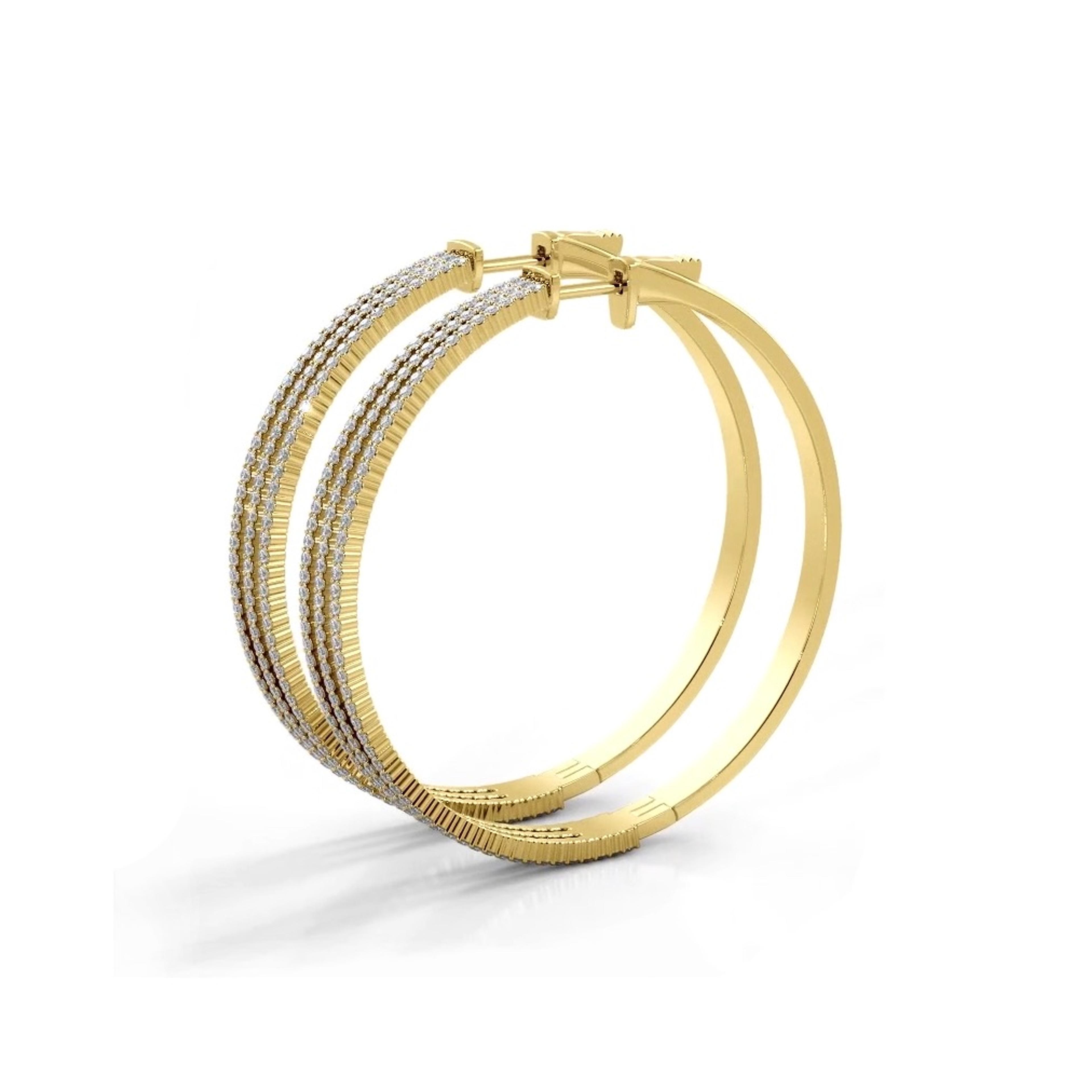 2.50 ctw. Large Three Row Diamond Hoop Earrings