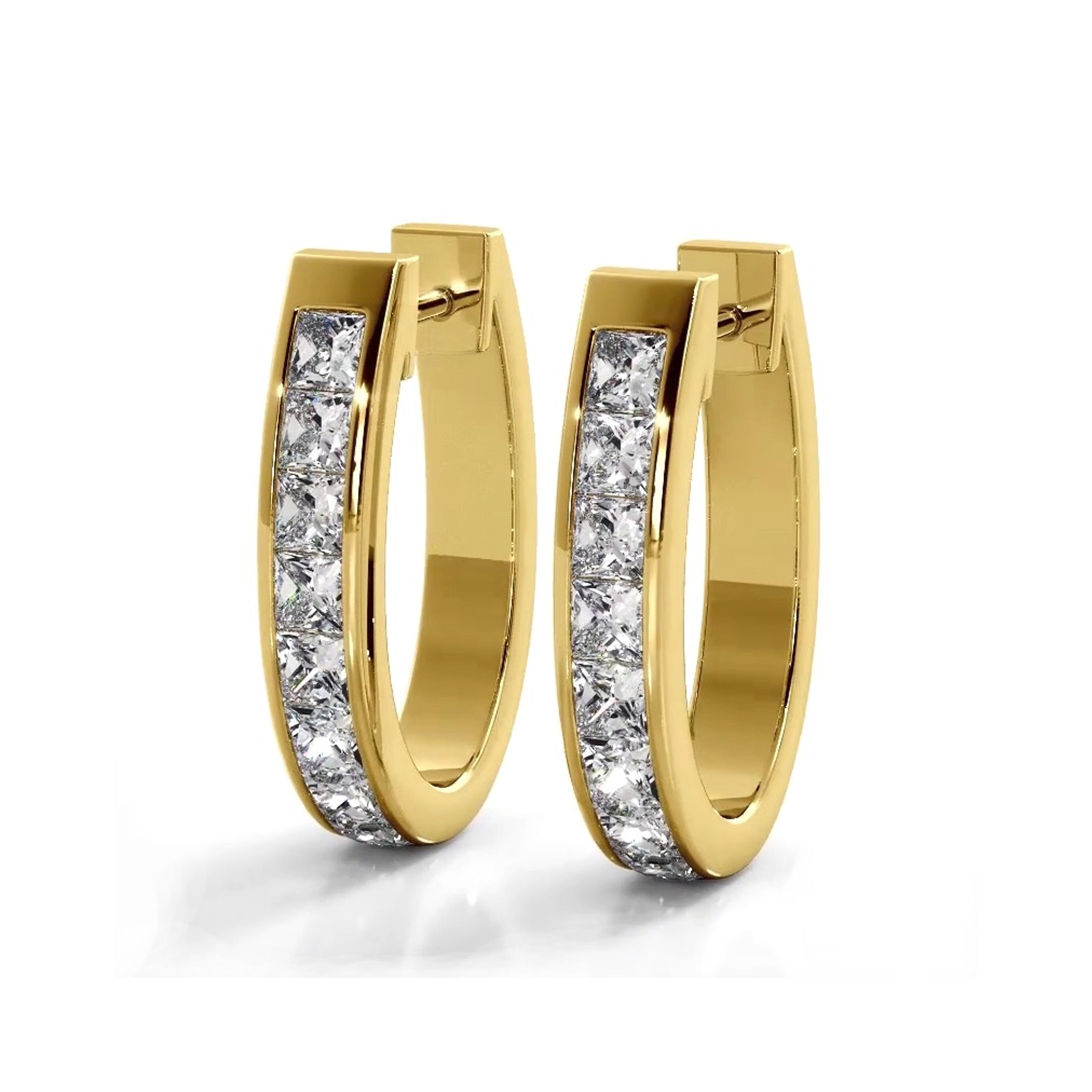 Channel Set 1.0 ctw. Princess Cut Diamond Hoop Earrings