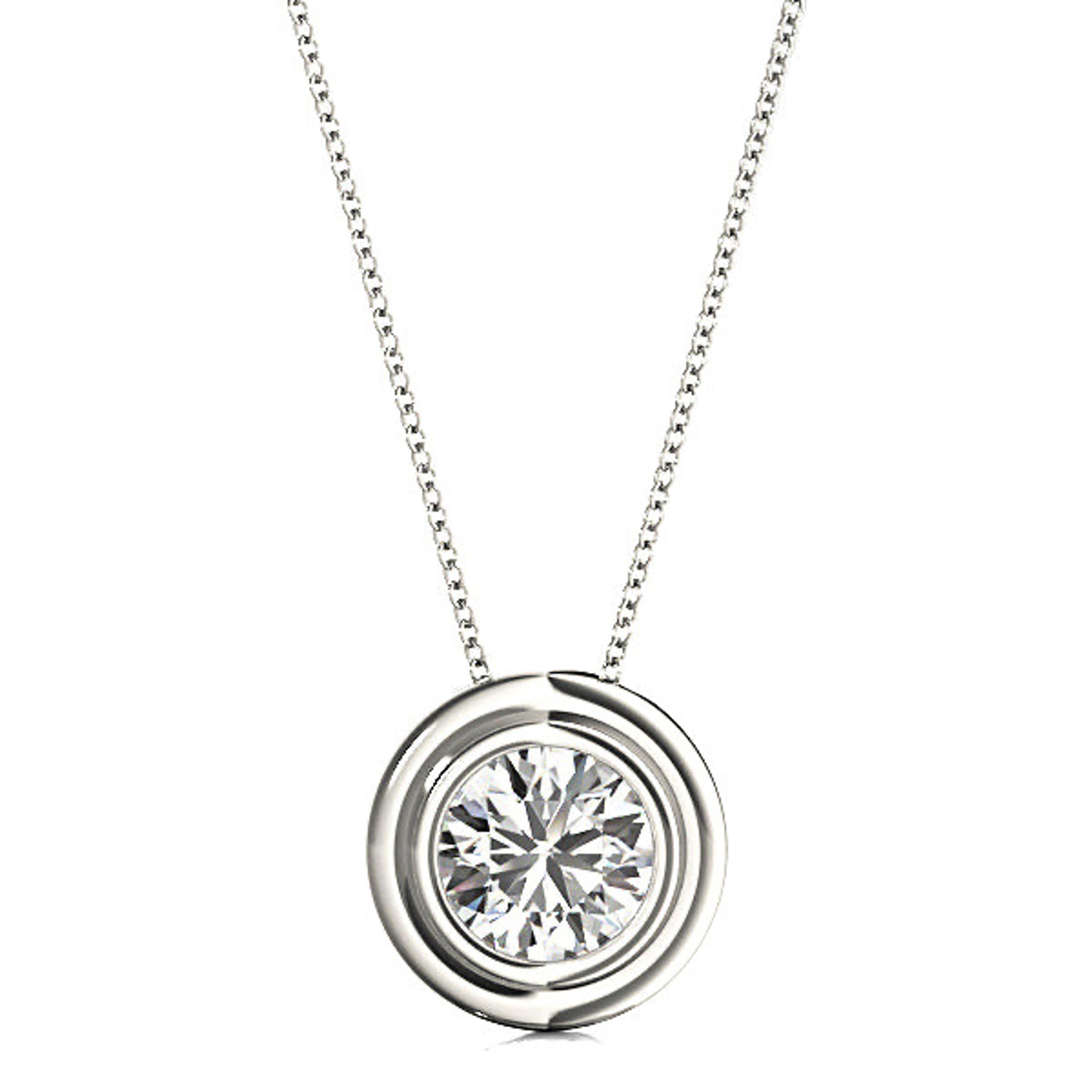 Bezel Set Round Diamond Solitaire Necklace Pendant-VIRABYANI