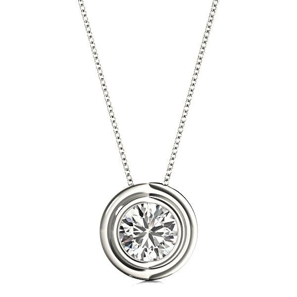 Bezel Set Round Diamond Solitaire Necklace Pendant-VIRABYANI