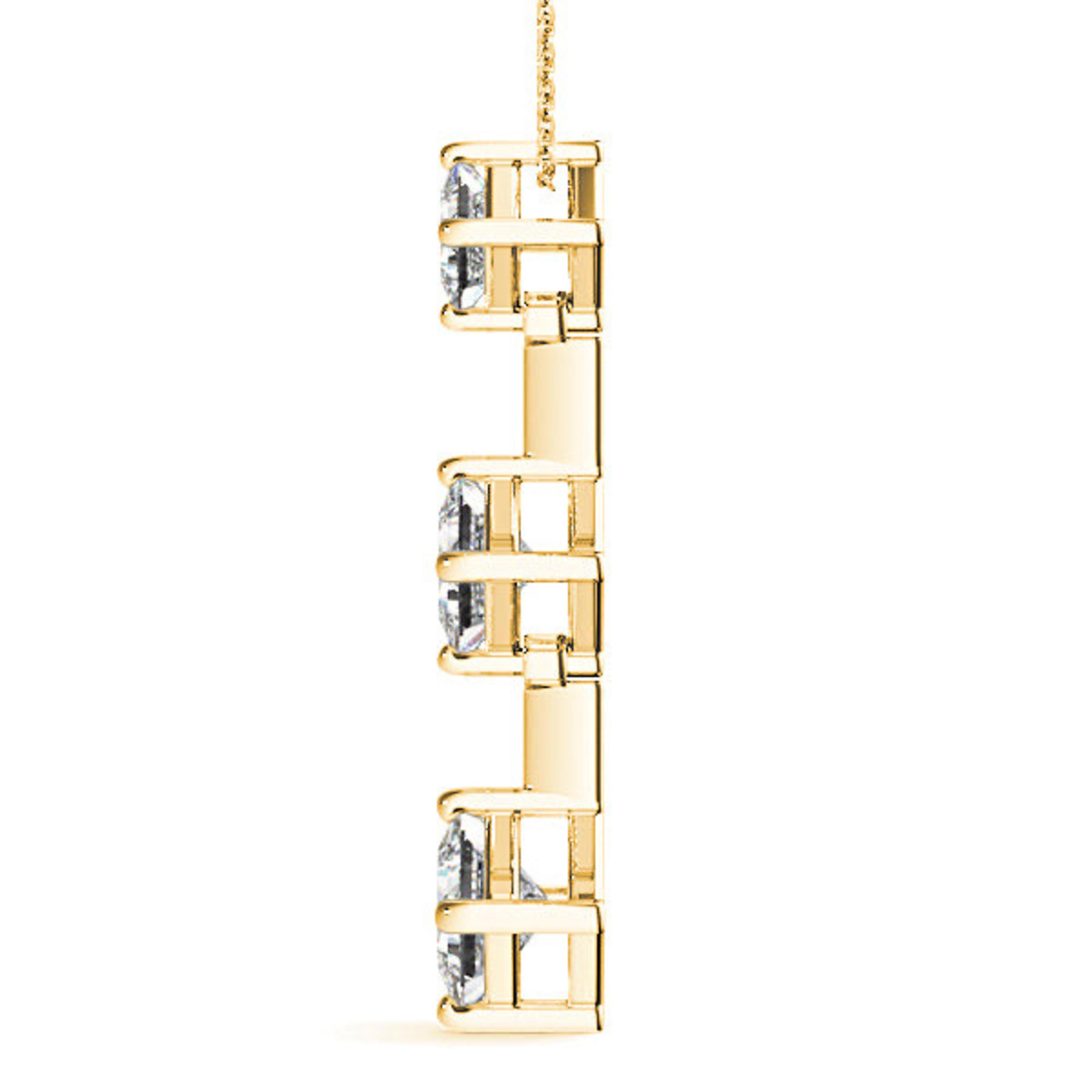 1.00 ctw Graduated Princess Cut Diamond Three Stone Necklace Pendant-VIRABYANI