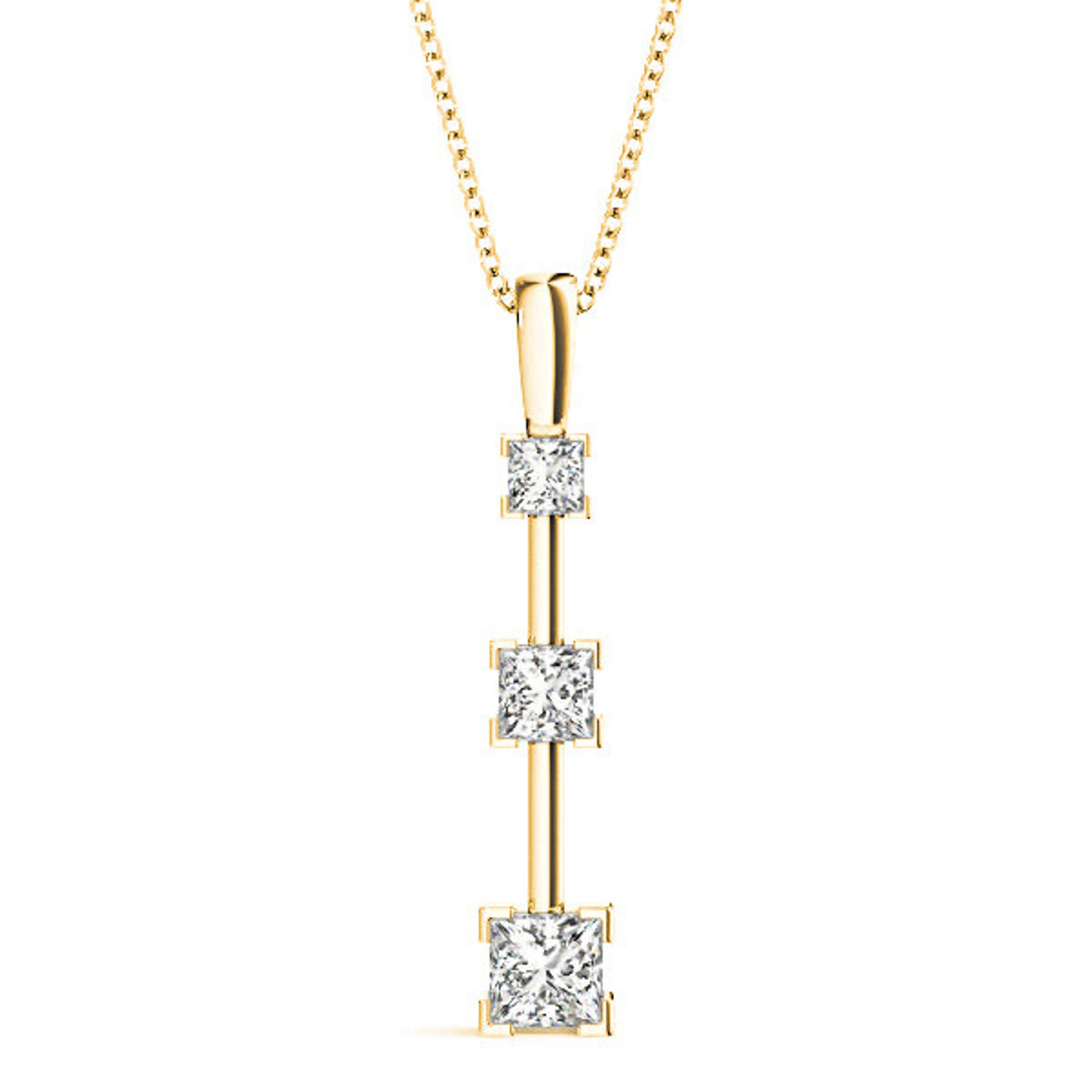 V Prong 1.25 ctw Graduated Princess Cut Diamond Three Stone Necklace Pendant-VIRABYANI