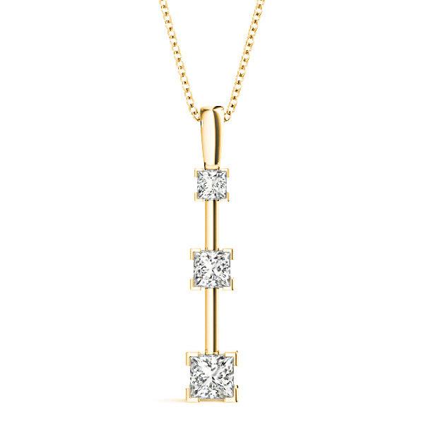 V Prong 1.25 ctw Graduated Princess Cut Diamond Three Stone Necklace Pendant-VIRABYANI