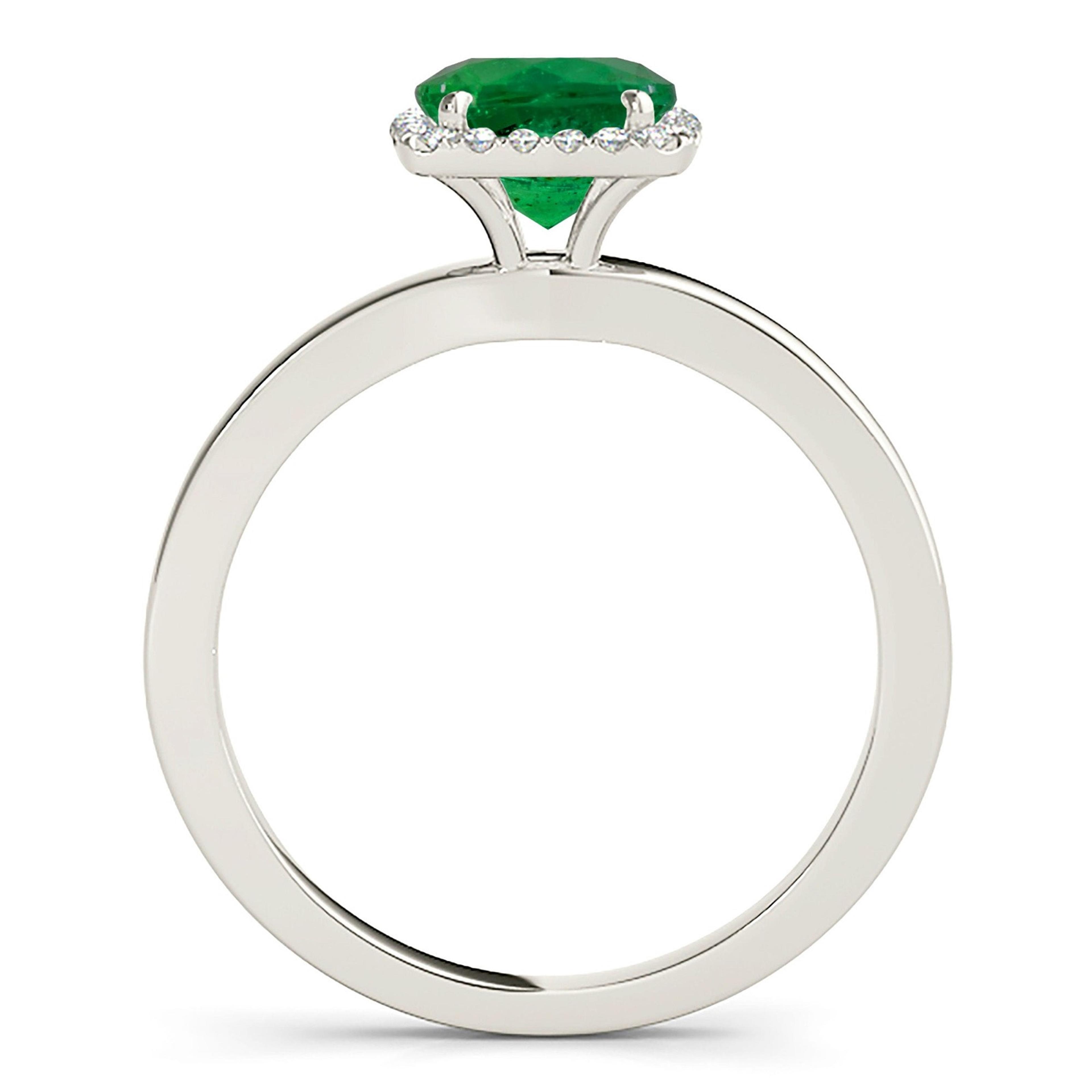 1.75 ct. Genuine Emerald Ring With 0.20 ctw. Diamond Halo and Solitaire Plain band-VIRABYANI