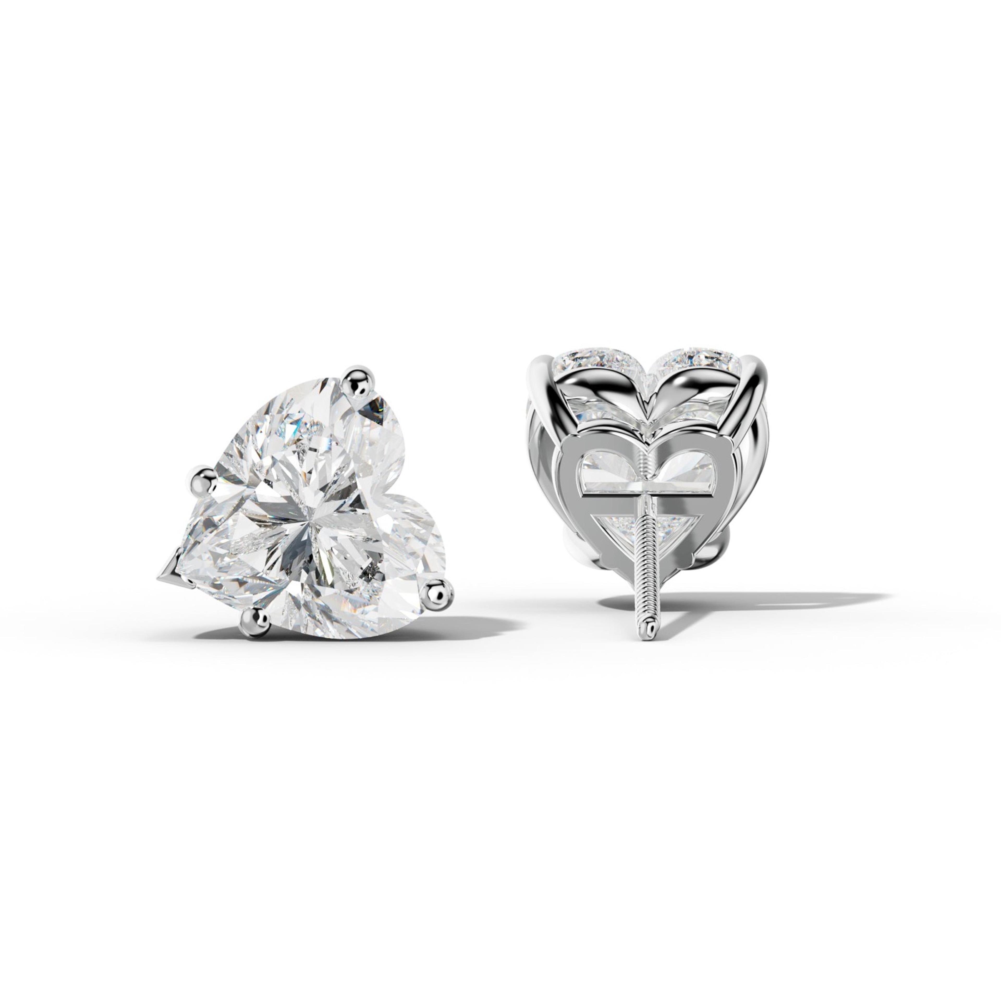 Heart  Diamond Stud Earrings With Four Classic And V Prongs