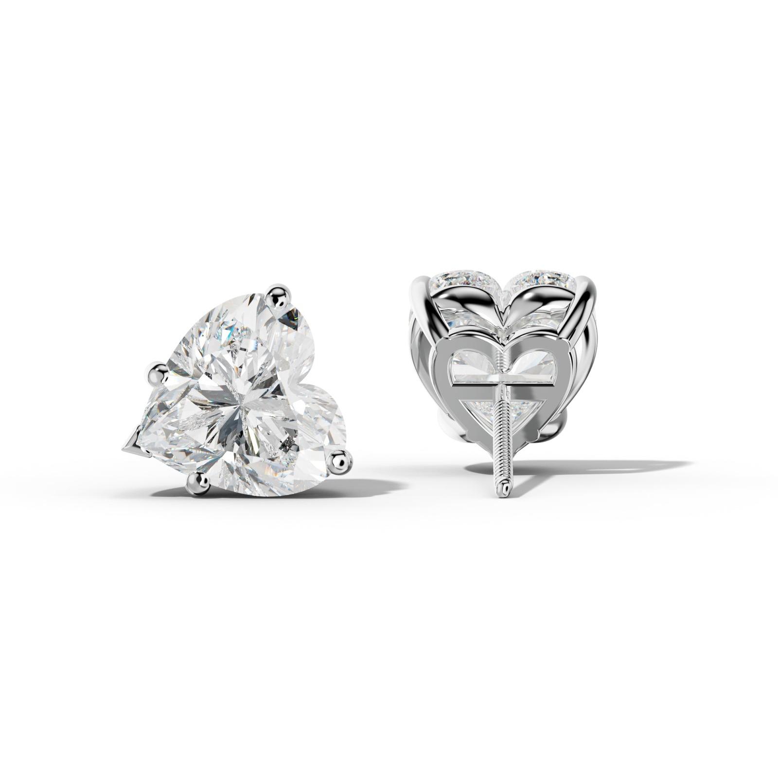 Heart Diamond Stud Earrings With Four Classic And V Prongs