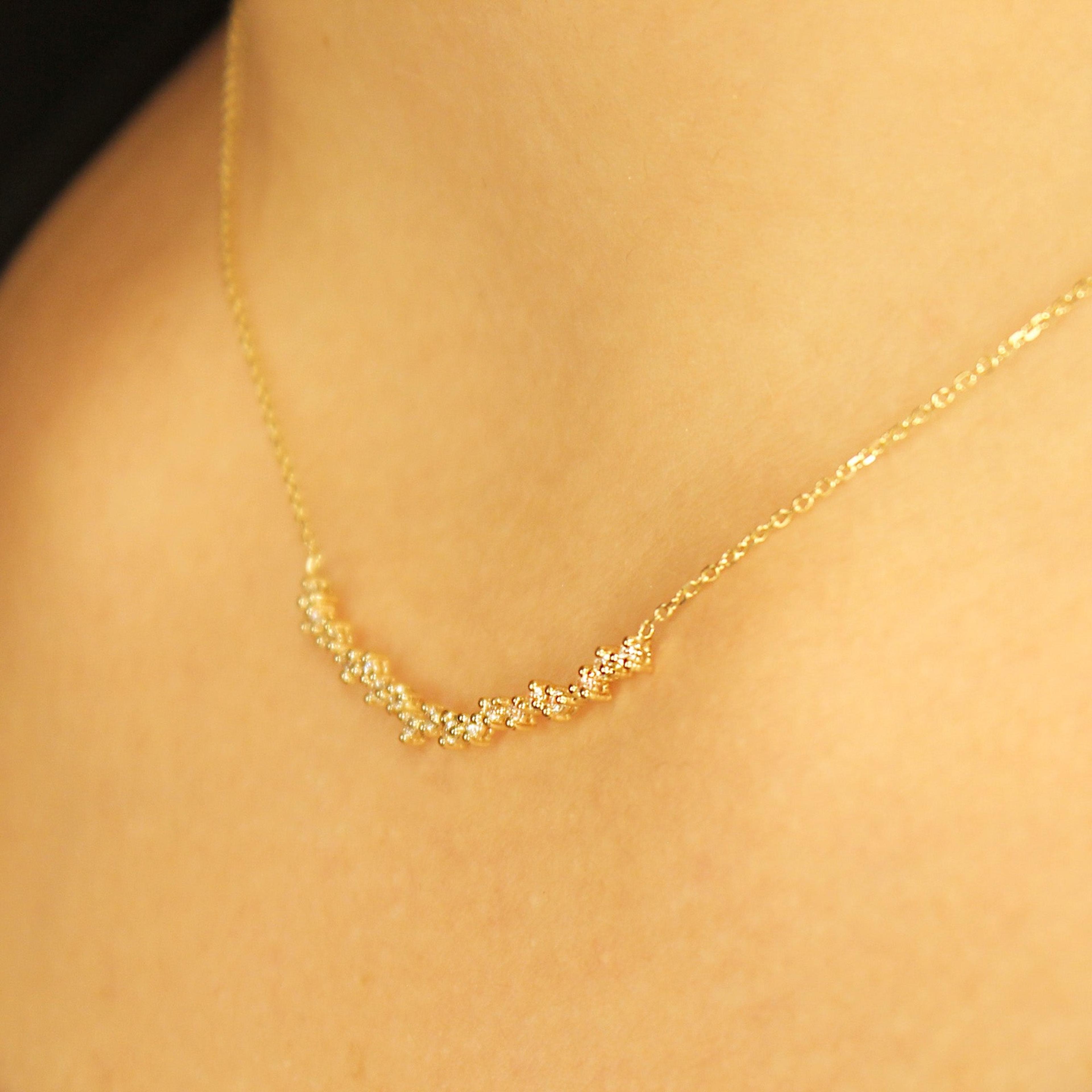 0.27ct. Curved Cluster Diamond Necklace-VIRABYANI