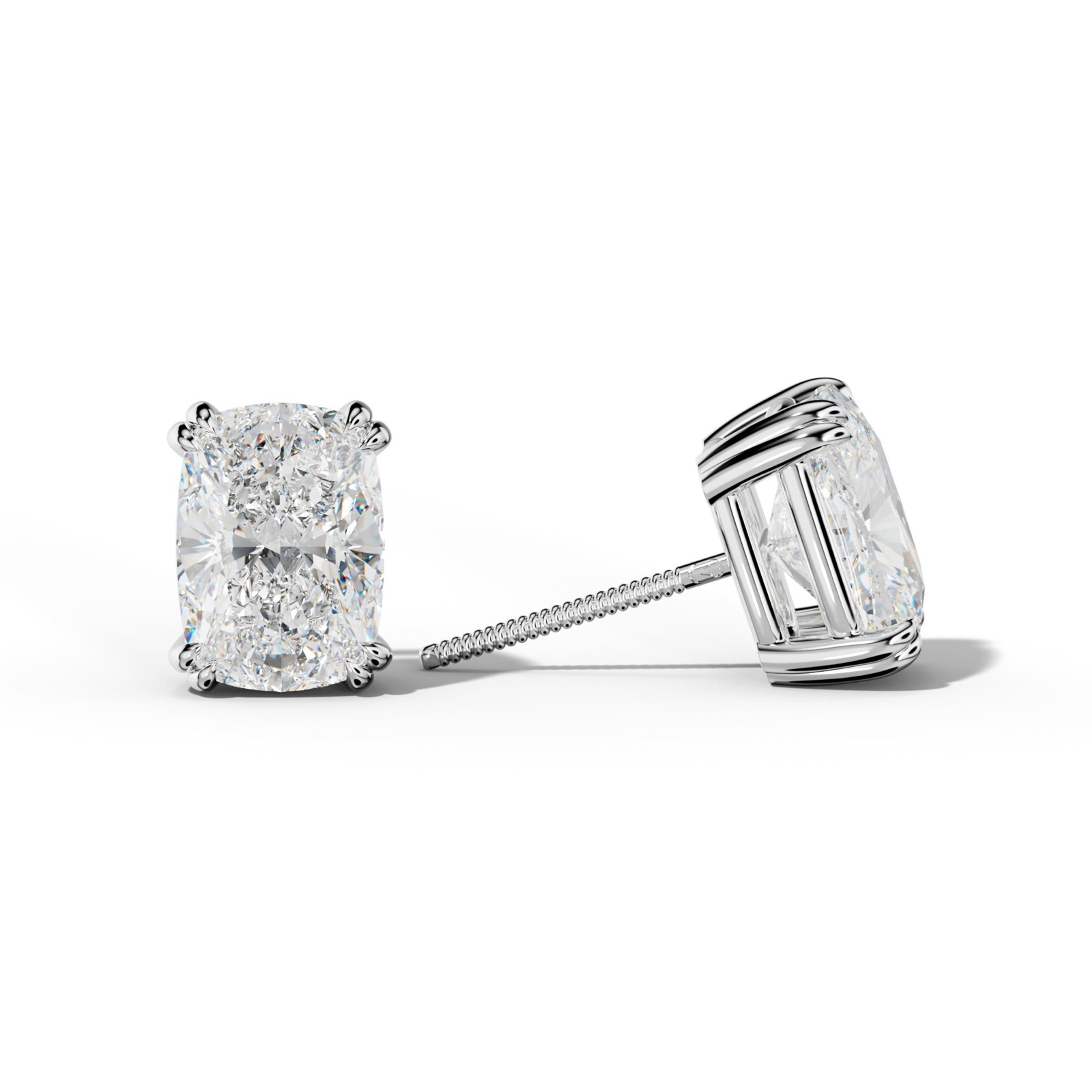 Elongated Cushion Diamond Stud Earrings With Claw Double Prongs