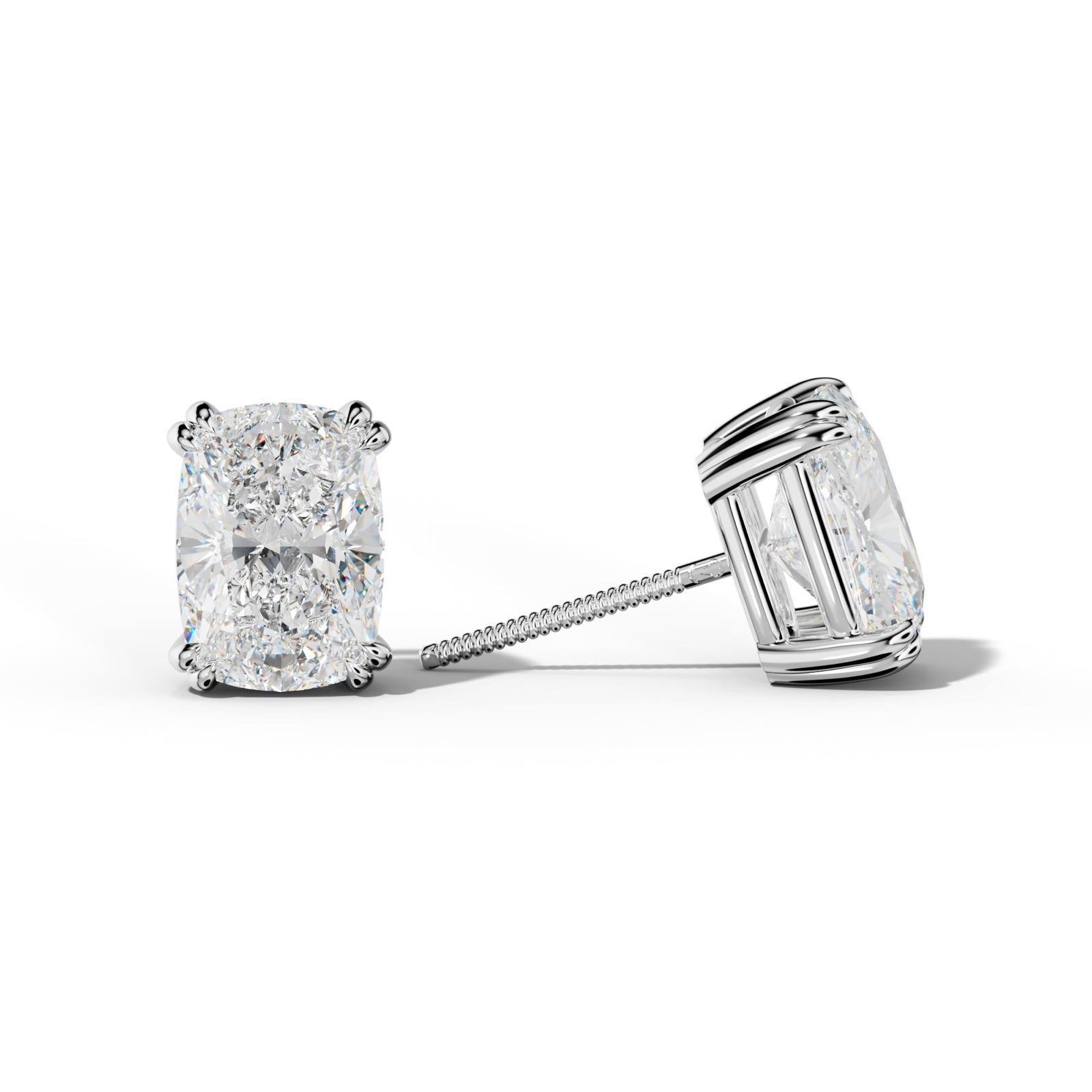 Elongated Cushion Diamond Stud Earrings With Claw Double Prongs