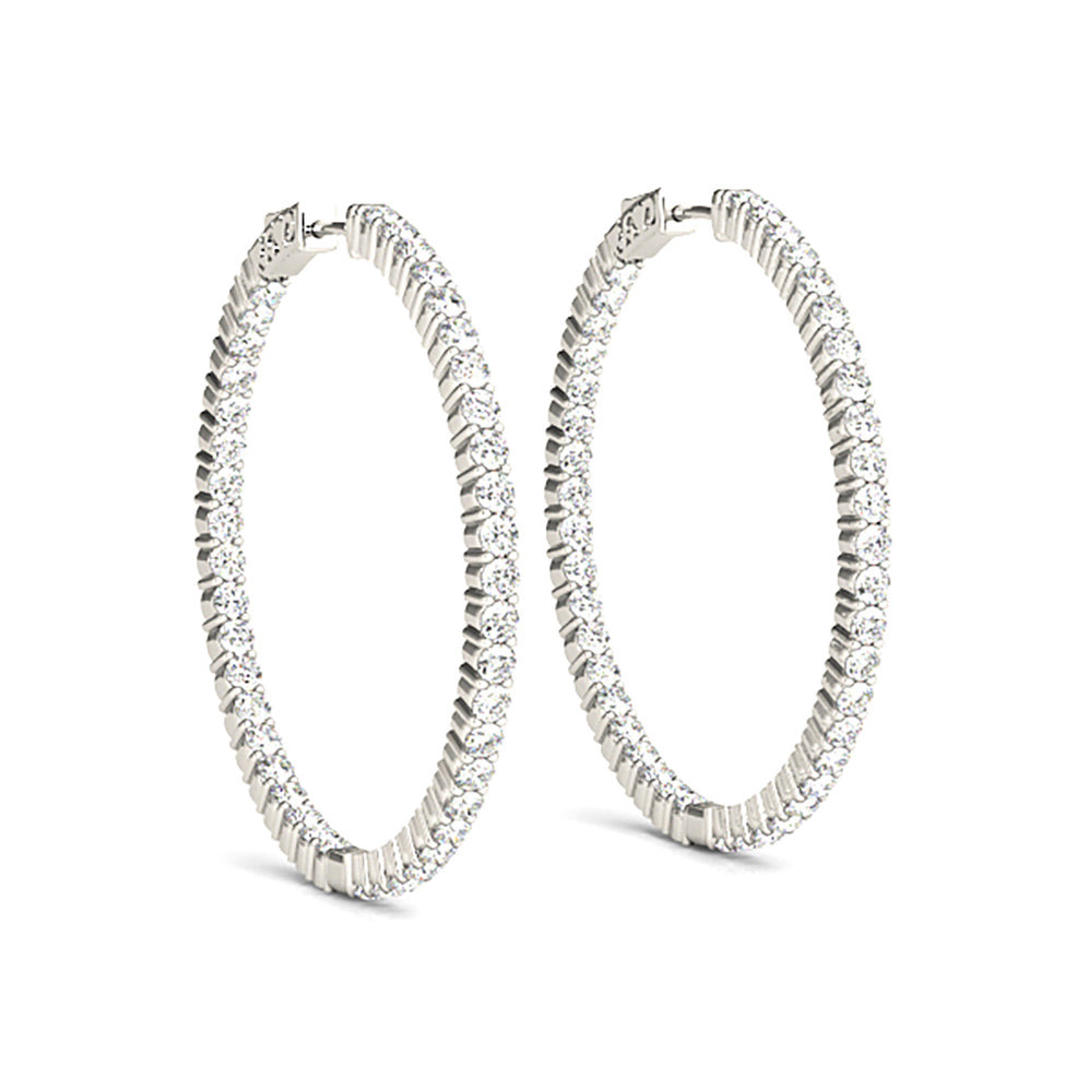 3.00 ctw Diamond Hoop Earrings Inside-Out Style Shared Prong Setting