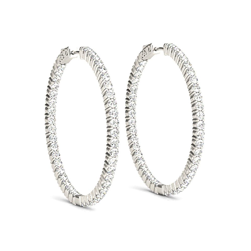3.00 ctw Diamond Hoop Earrings Inside-Out Style Shared Prong Setting