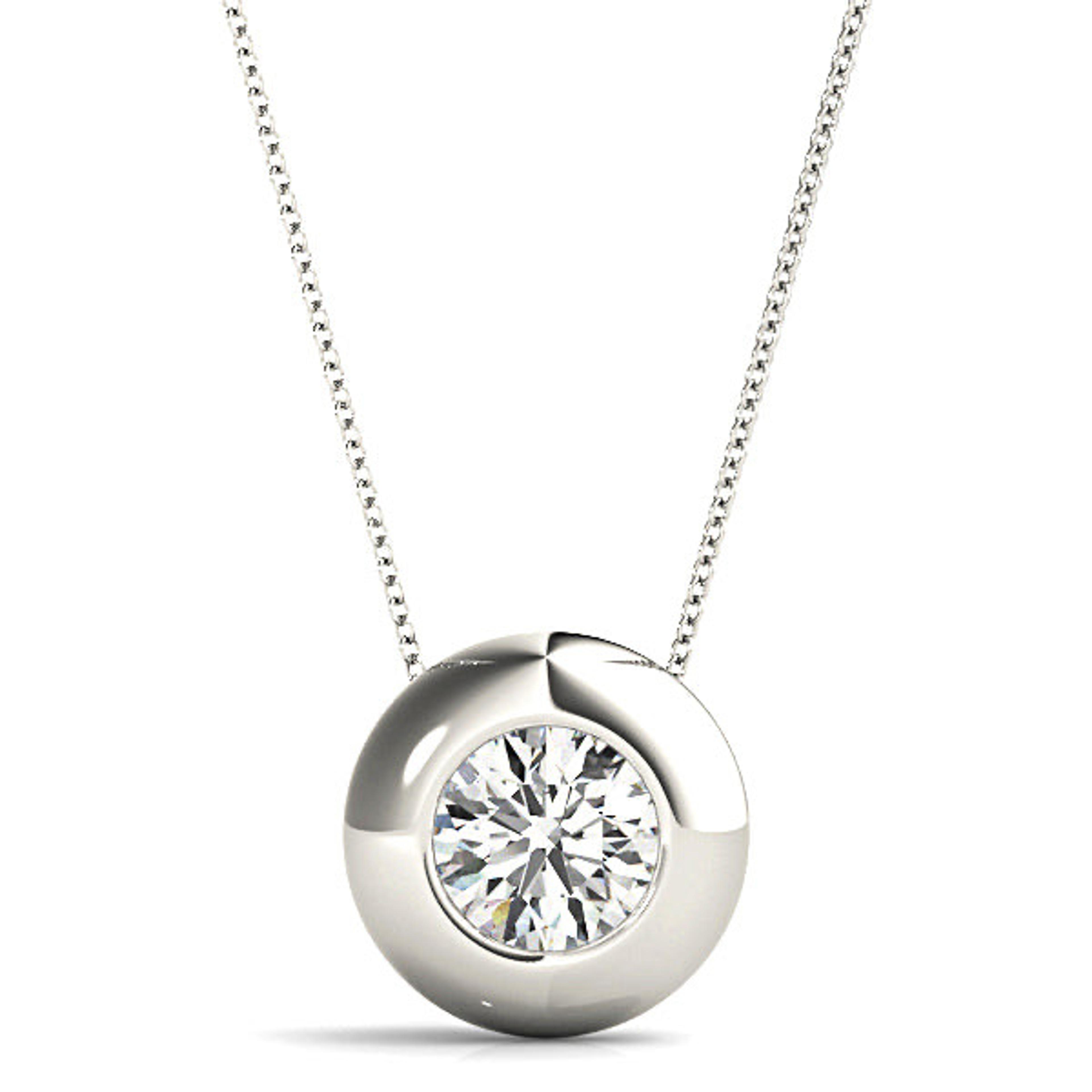Bezel Set Round Diamond Solitaire Necklace Pendant-VIRABYANI