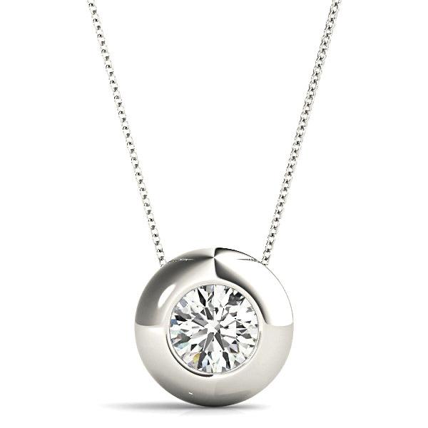 Bezel Set Round Diamond Solitaire Necklace Pendant-VIRABYANI