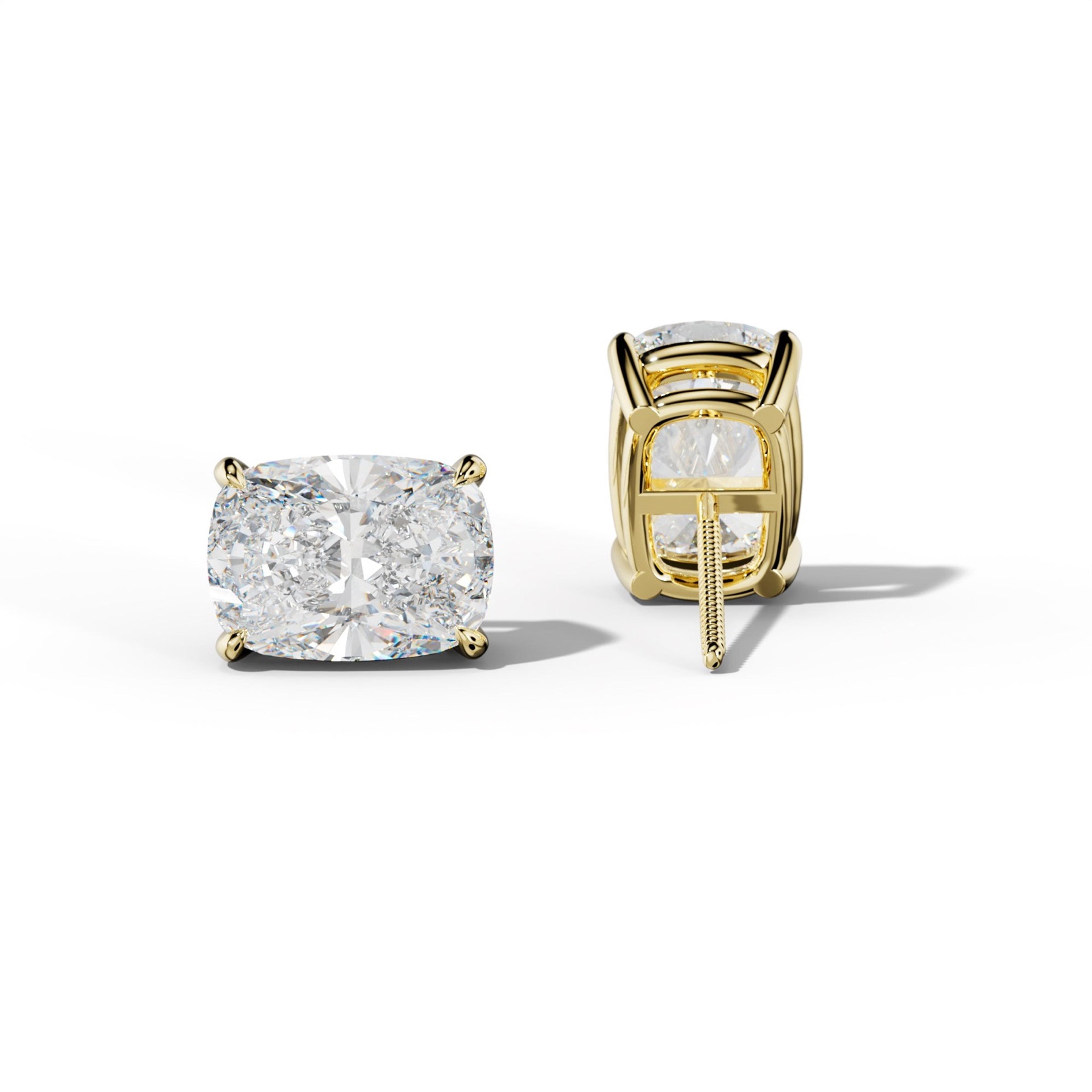 Elongated Cushion Diamond Stud Earrings With Four Claw Prongs