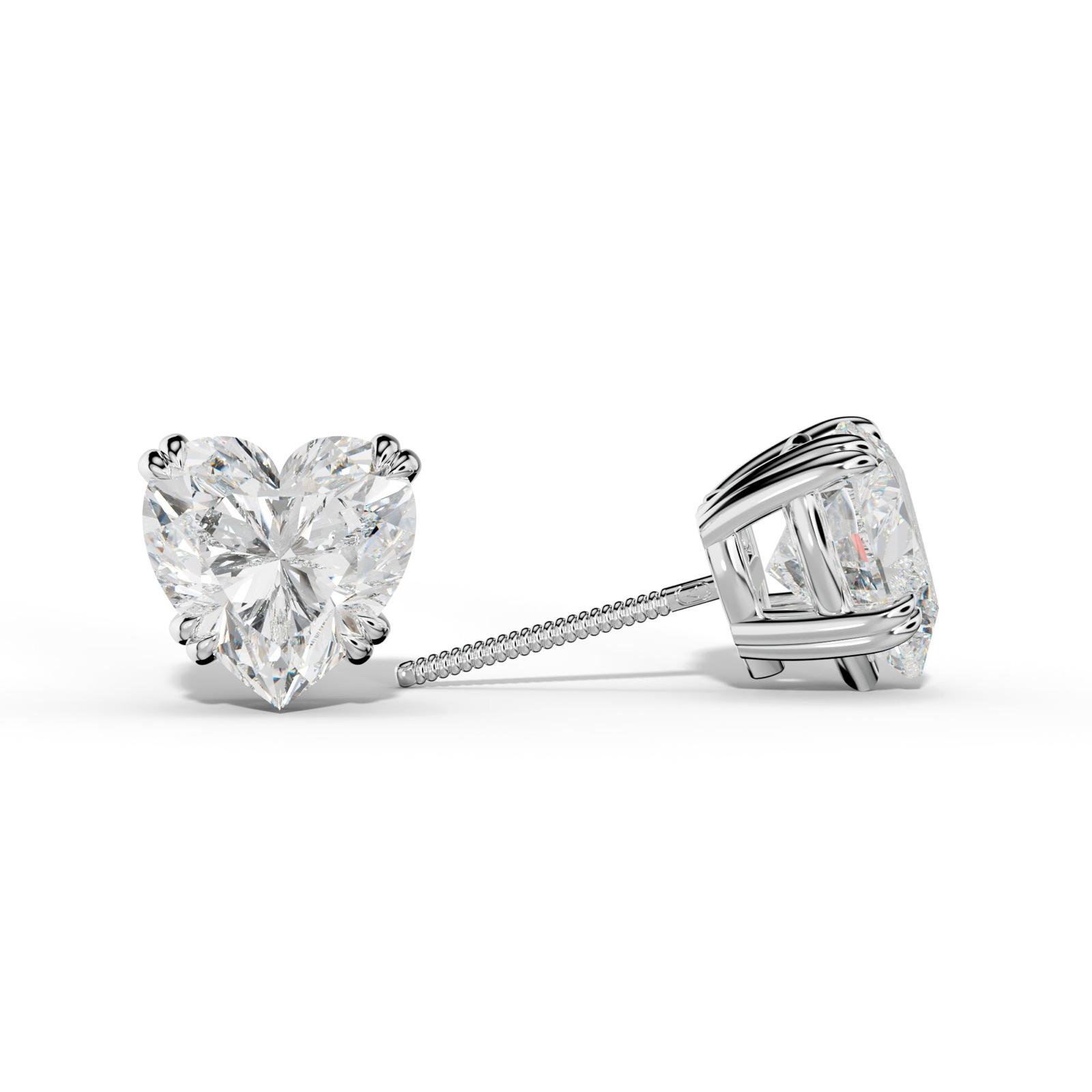 Heart Diamond Stud Earrings With Claw Double Prongs