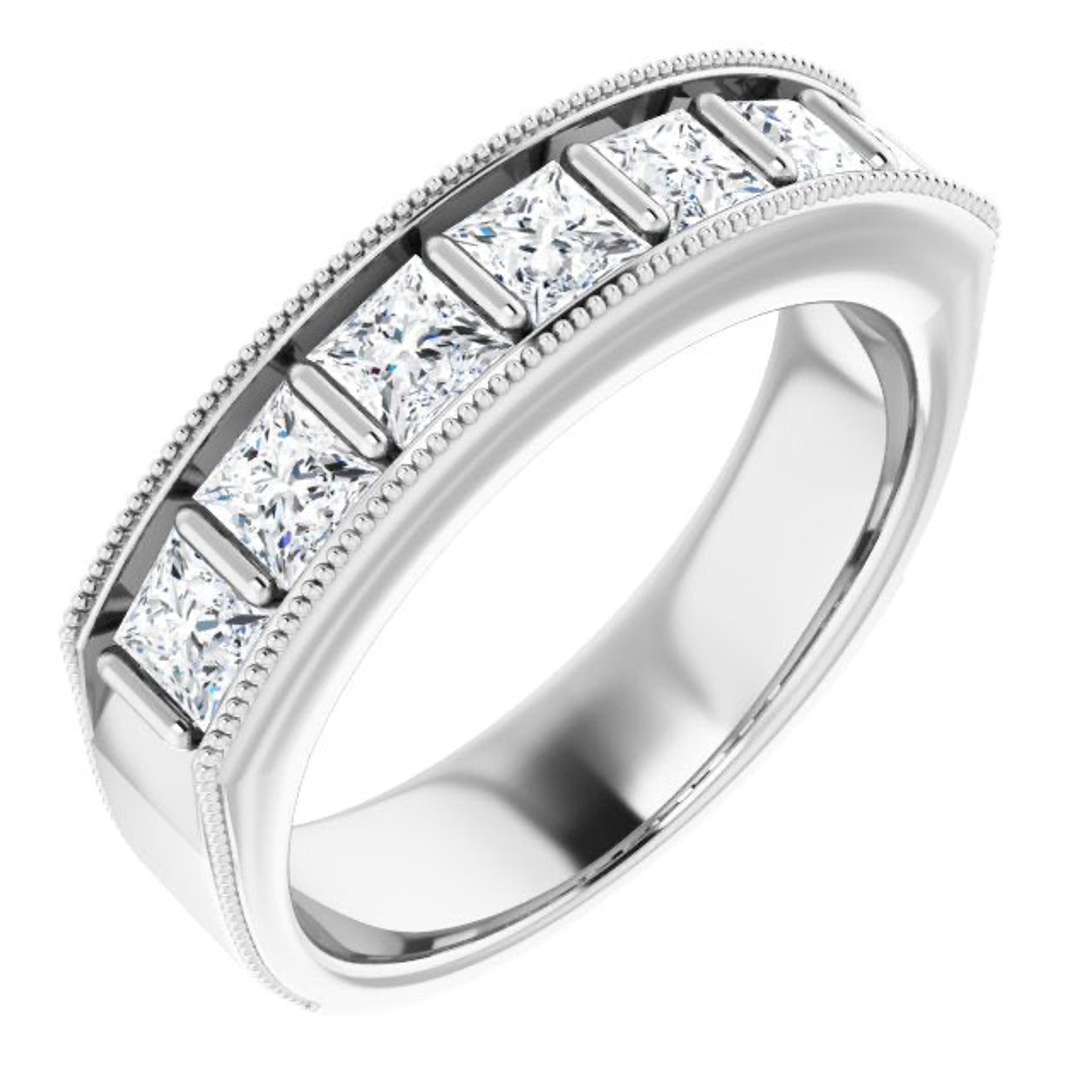2.0 ctw Bar Set Princess Cut Diamond Milgrain Accent Men's Ring