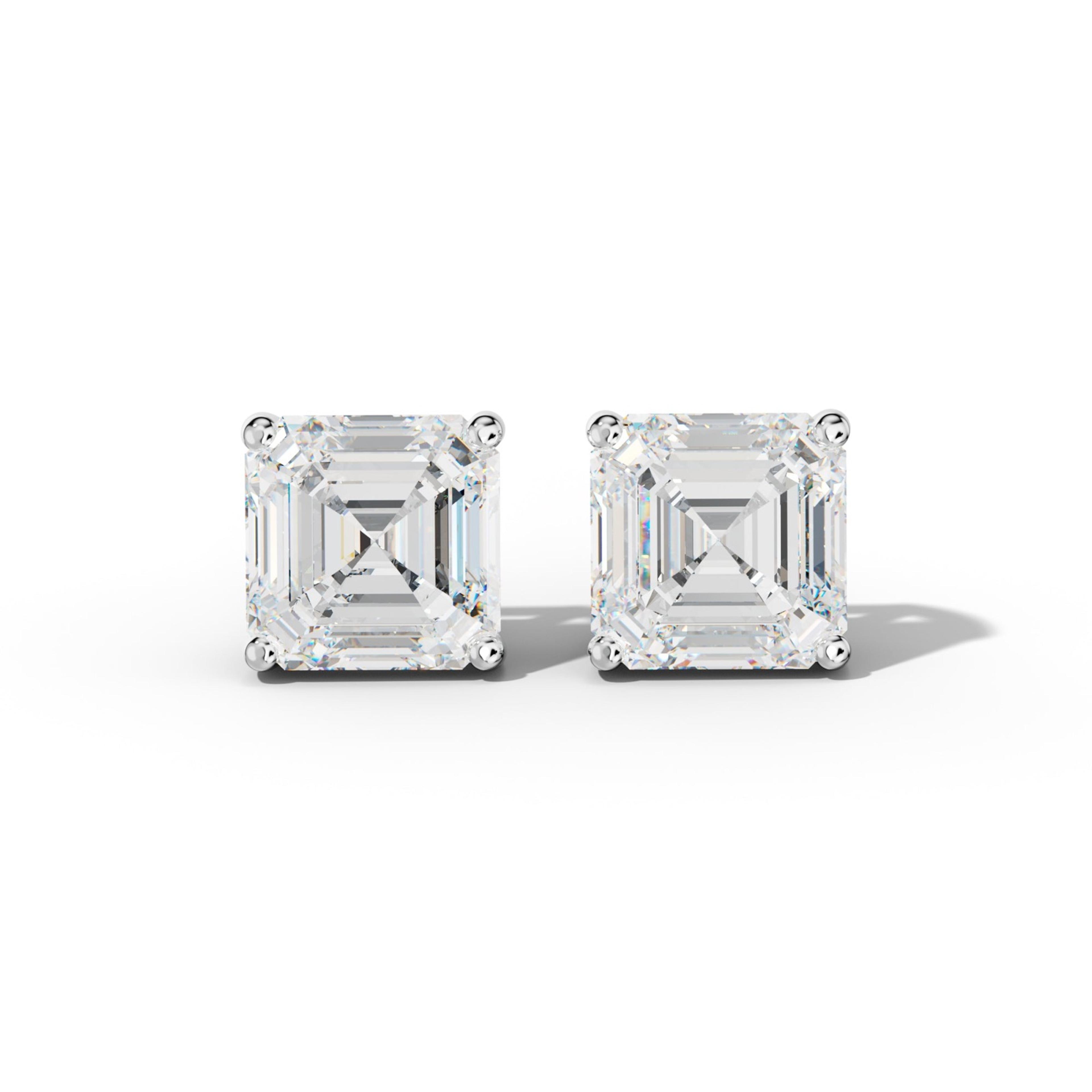 Asscher Diamond Stud Earrings With Four Classic Prongs