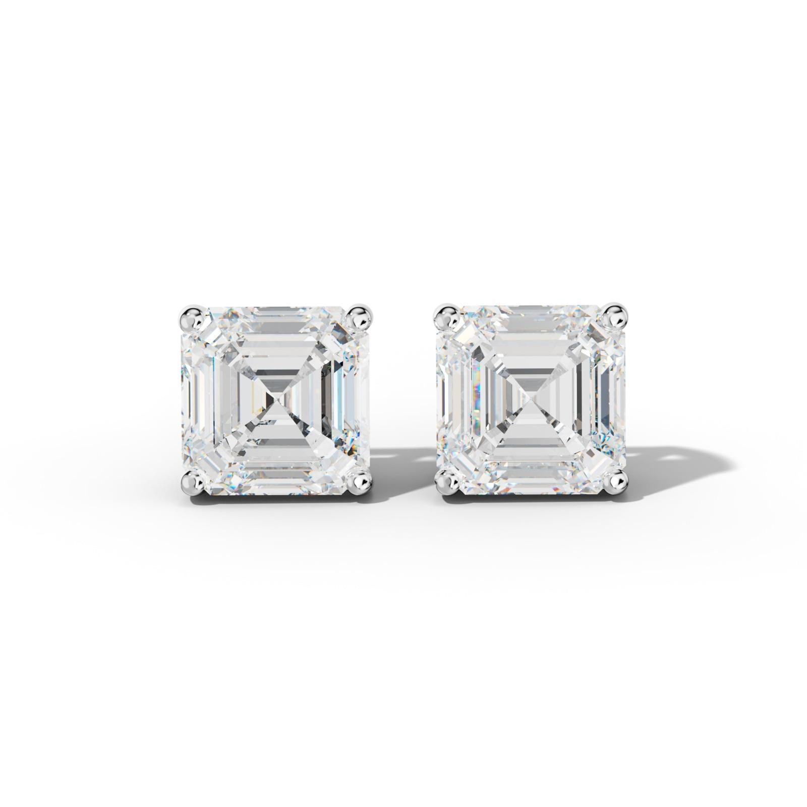 Asscher Diamond Stud Earrings With Four Classic Prongs