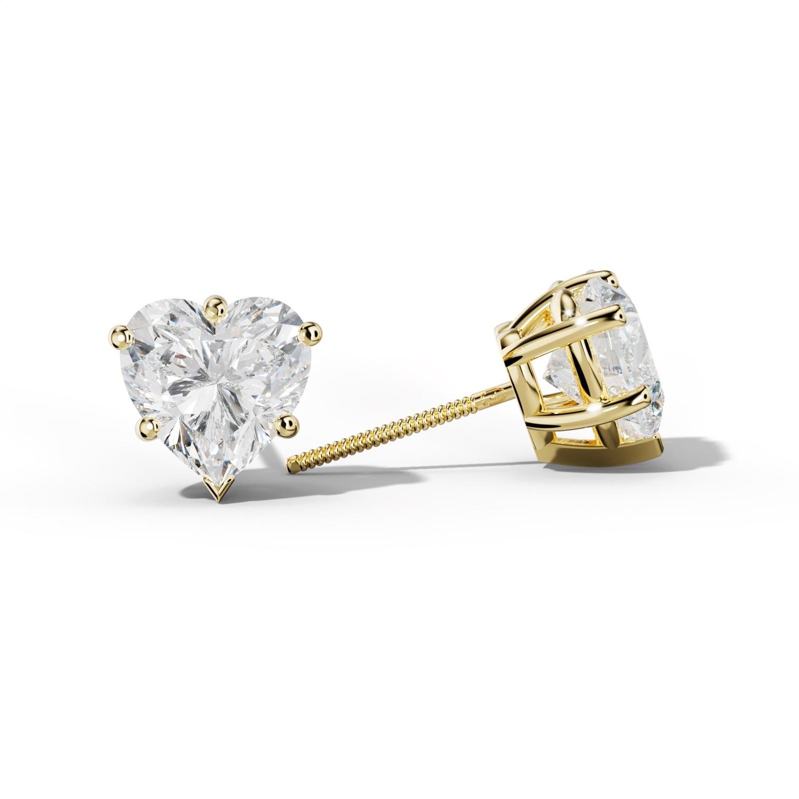 Heart Diamond Stud Earrings With Classic And V Prongs