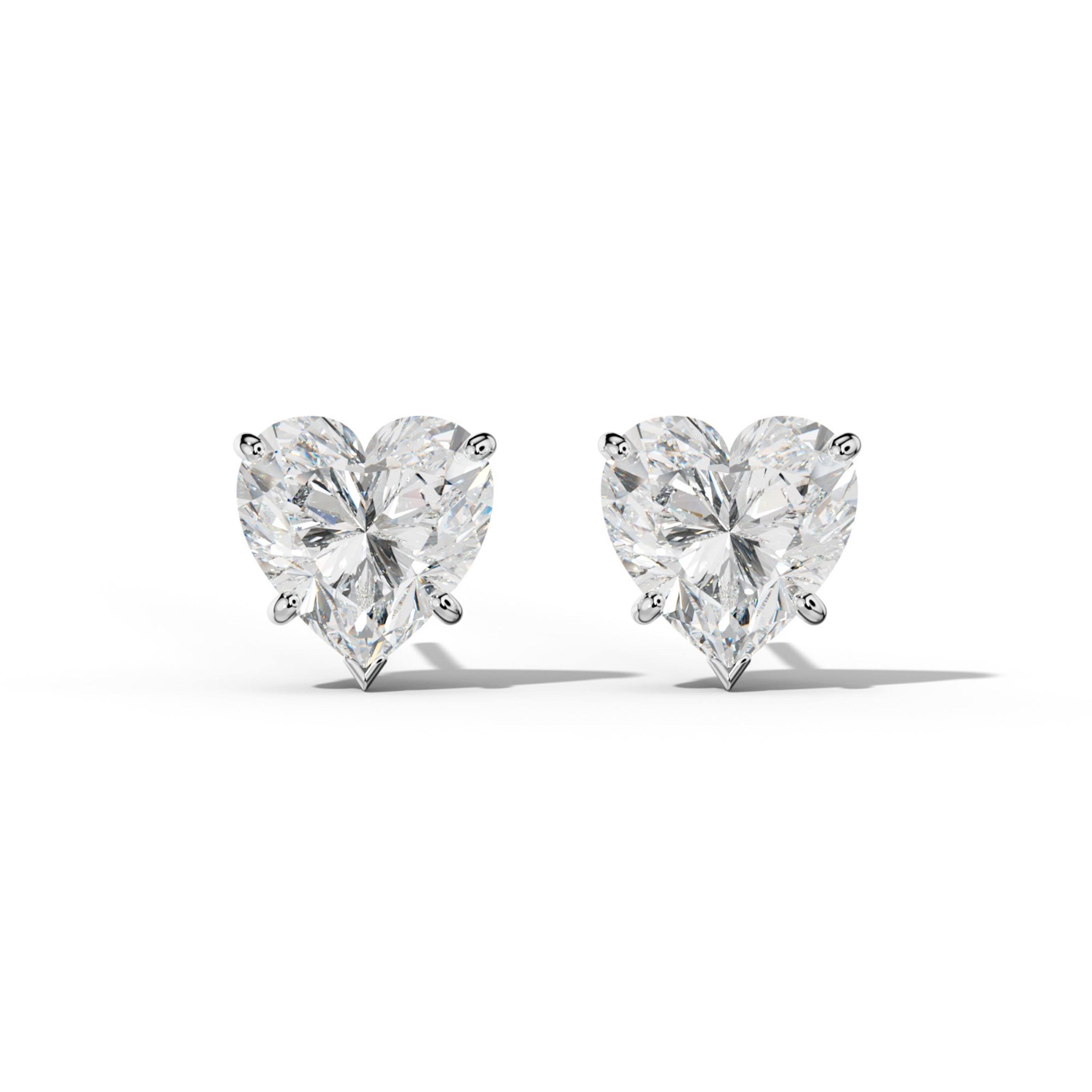 Heart Diamond Stud Earrings With Classic And V Prong Martini Settings