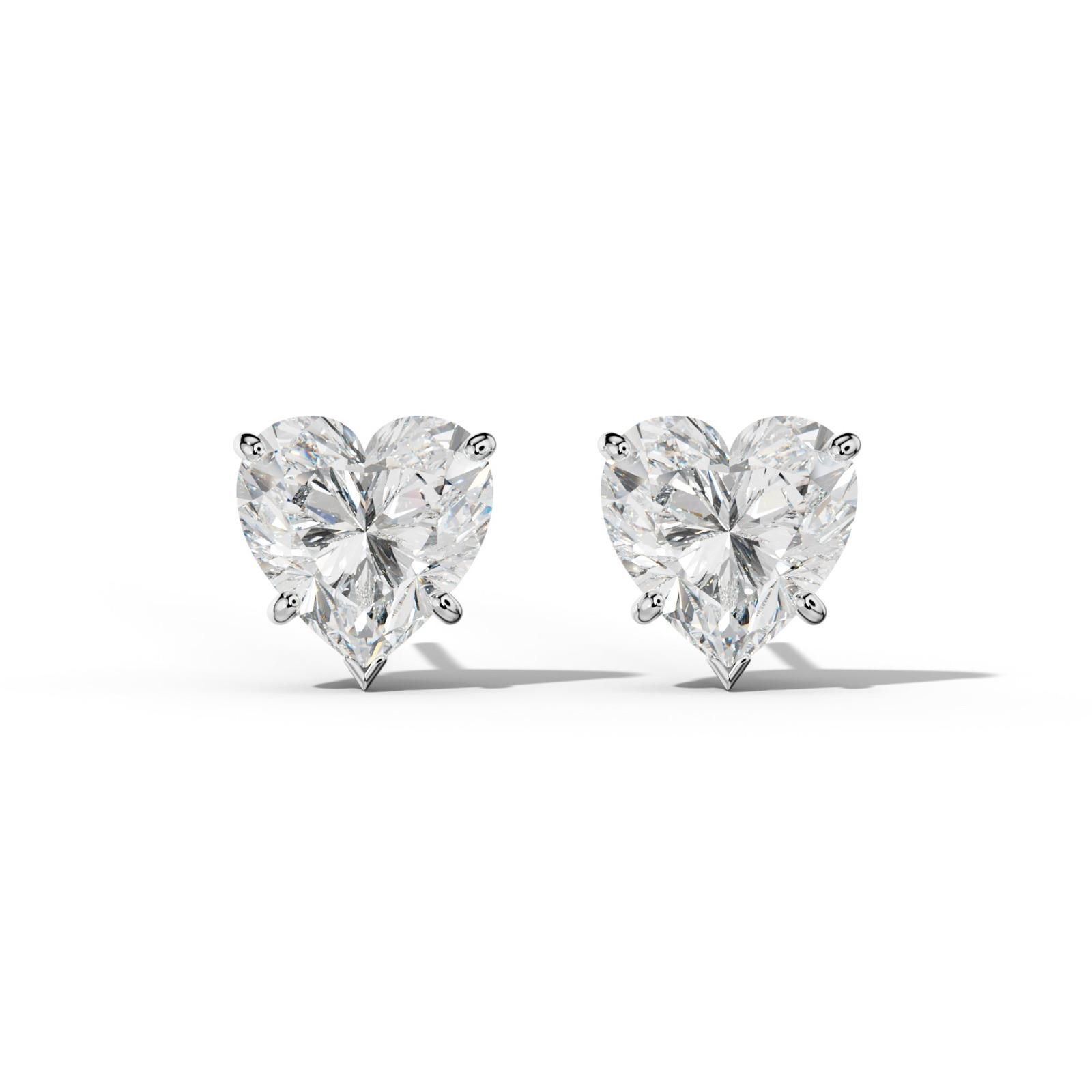 Heart Diamond Stud Earrings With Classic And V Prong Martini Settings
