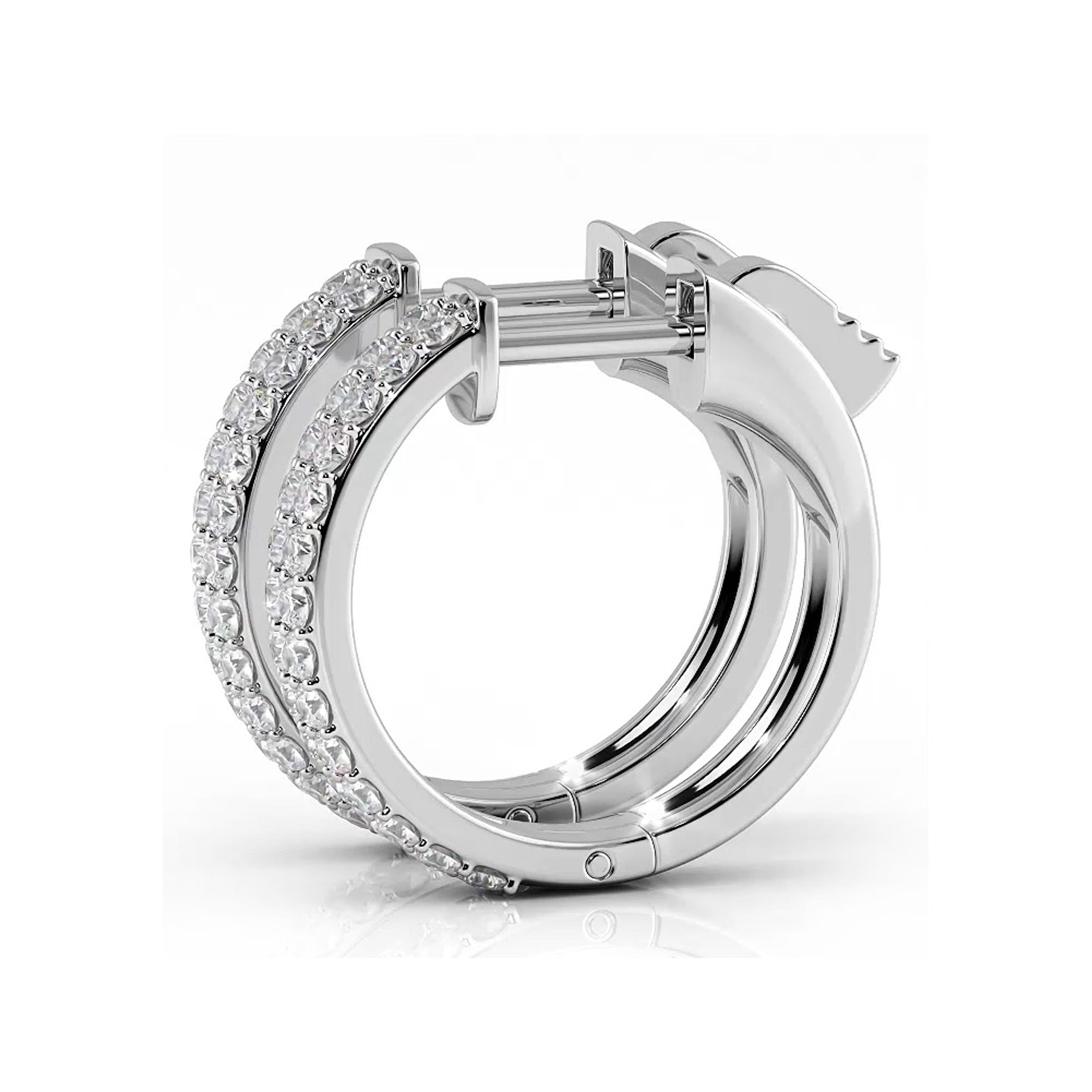 0.50 ctw. Double Row Round Diamond Huggie Style Hoop Earrings